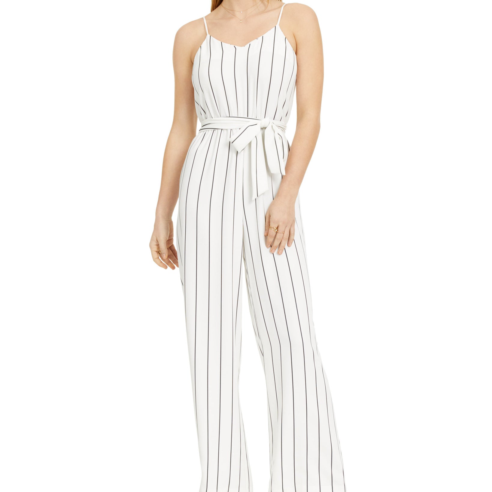 Bar III Women Sleeveless Striped Jumpsuit White Black