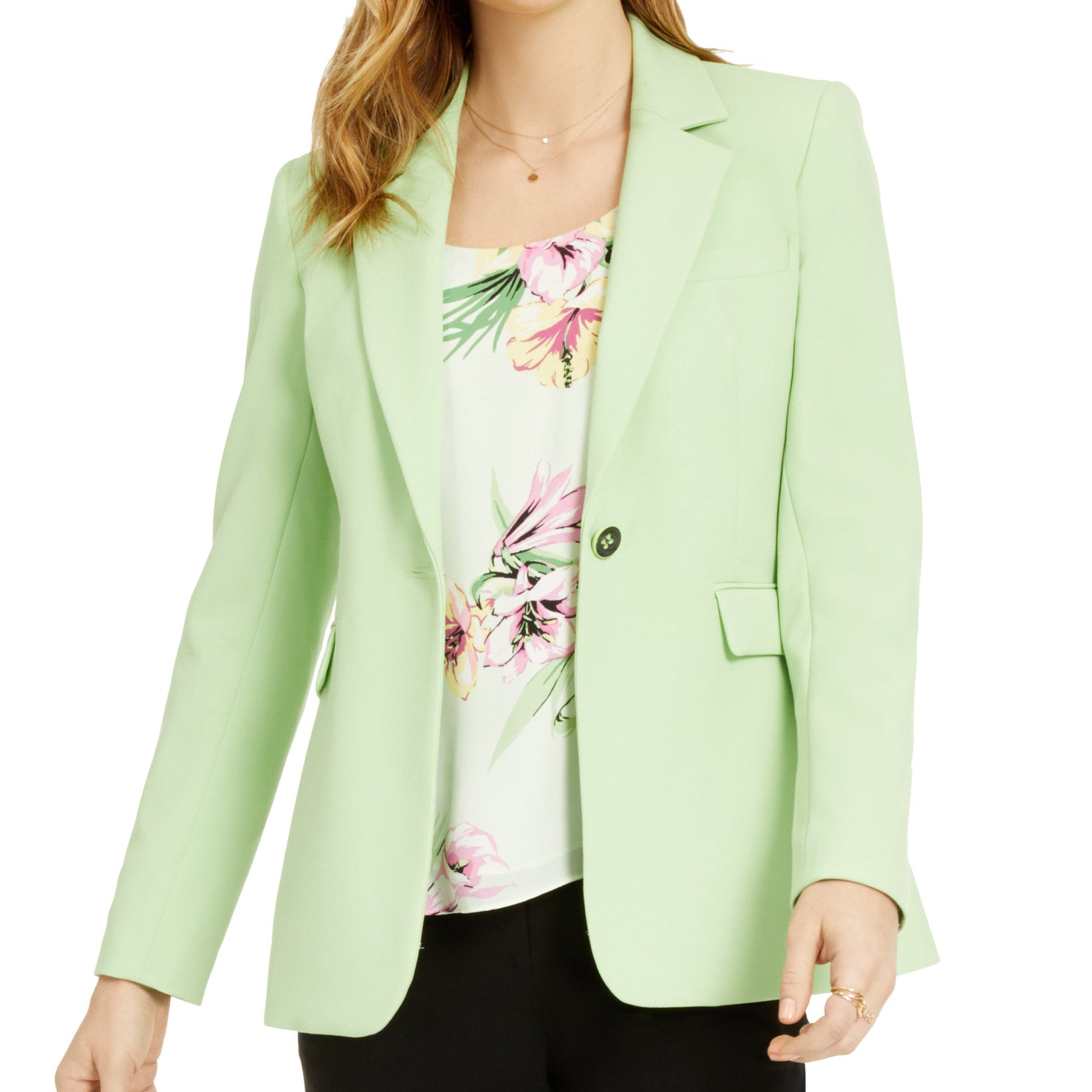 Bar III Women One Button Notch Collar Jacket Key LIme