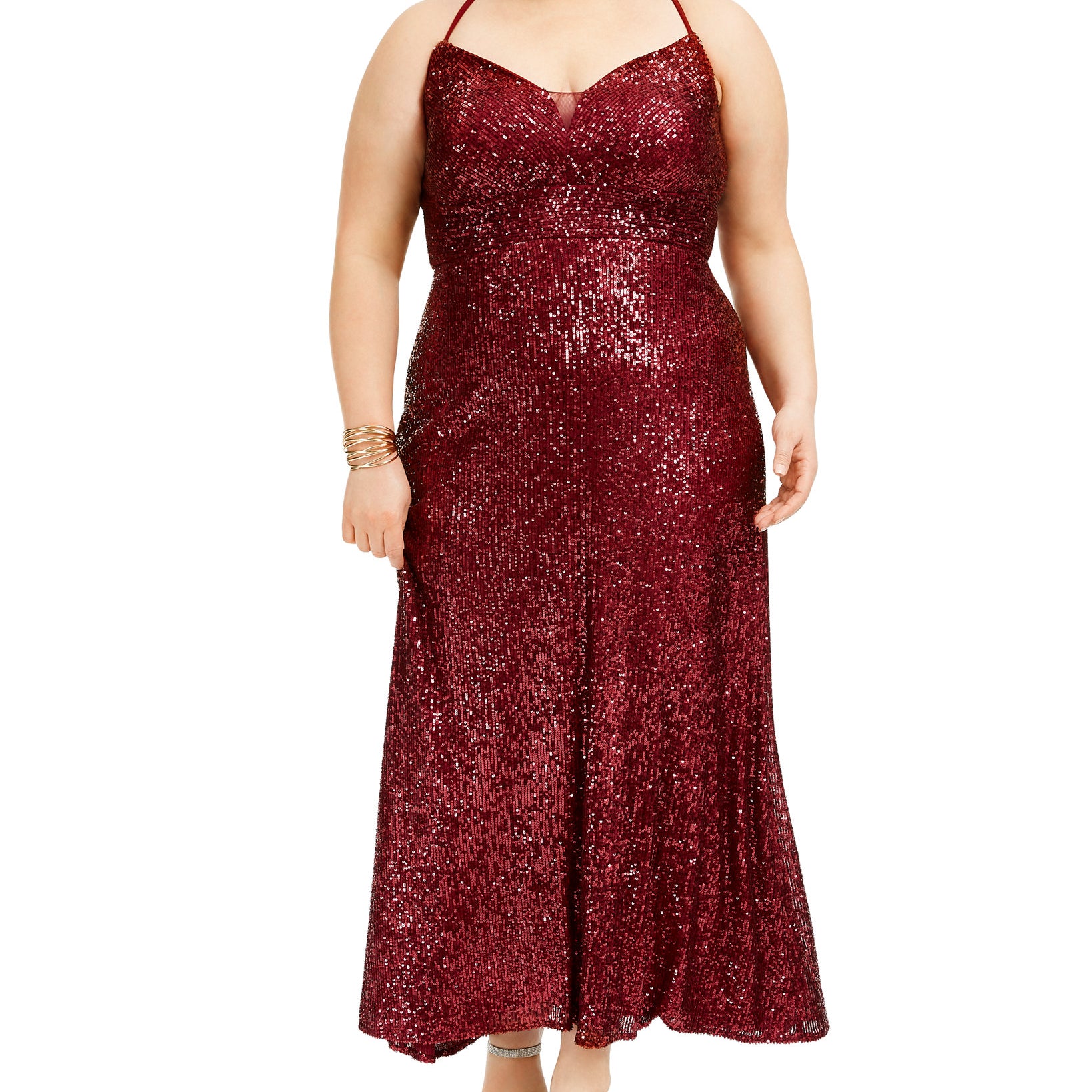 Morgan & Company Women Plus Trendy Sequined Gown Merlot