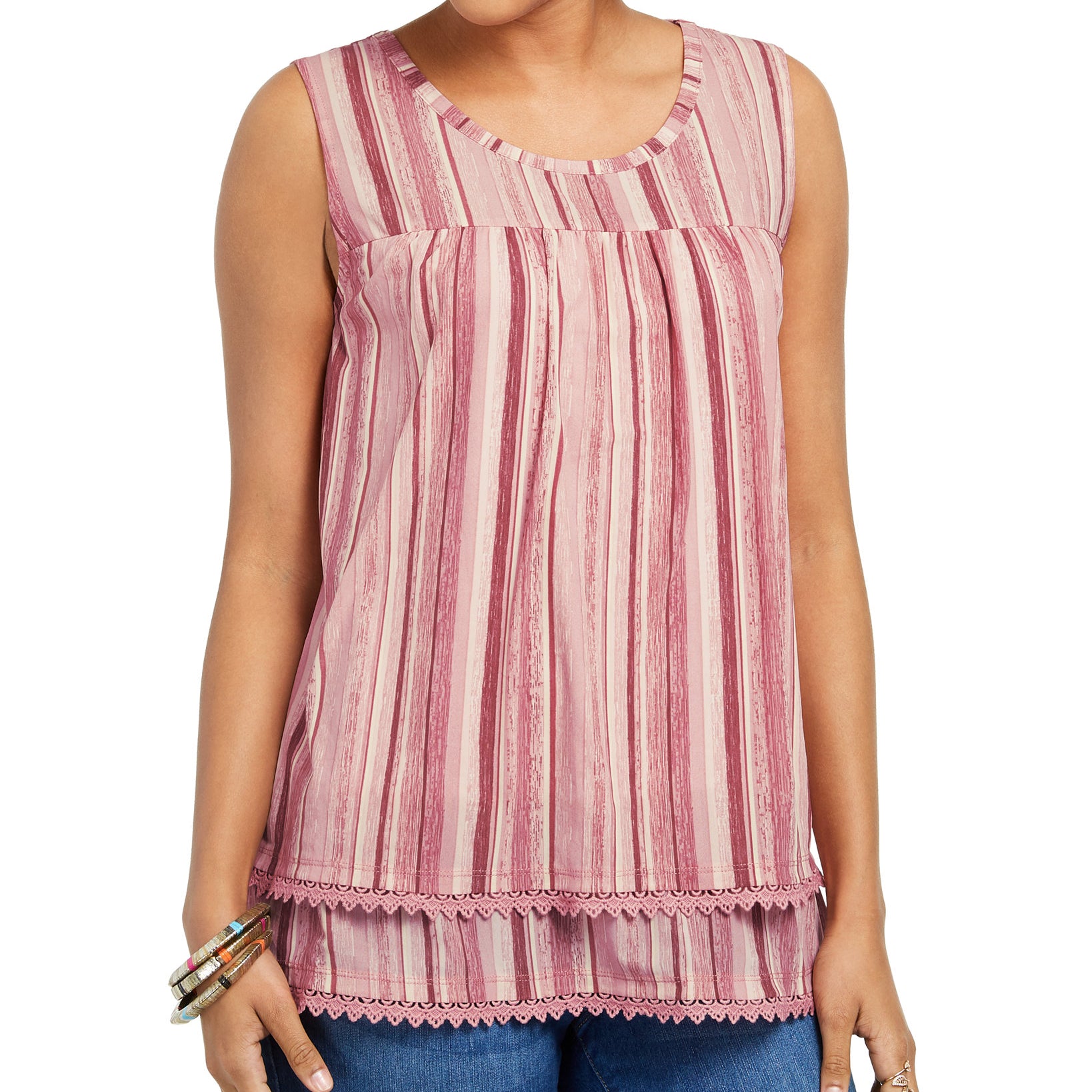 Style & Co Women Mesh Sleeveless Tank Top Waterfall Mauve
