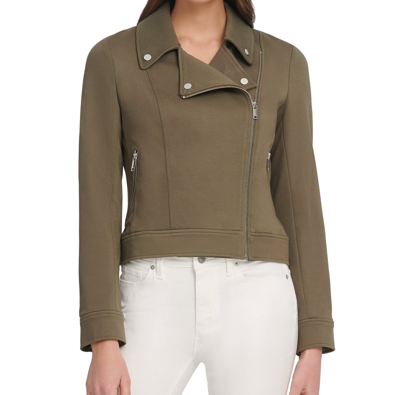 DKNY Women Soft Textured Moto Jacket Military Green