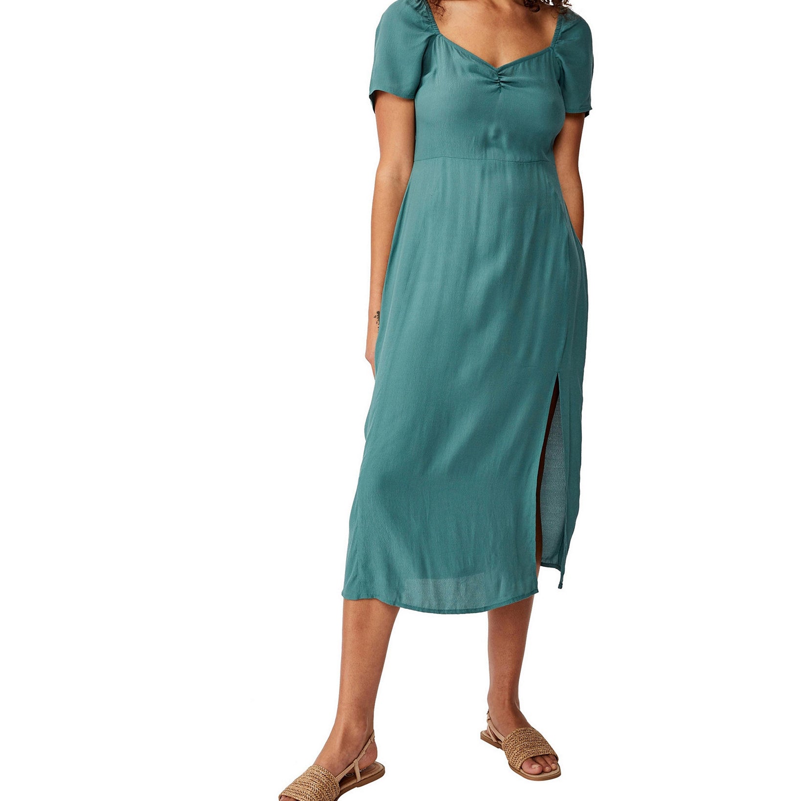 COTTON ON Womens Woven Faye Split Midi Dress Mallard Green