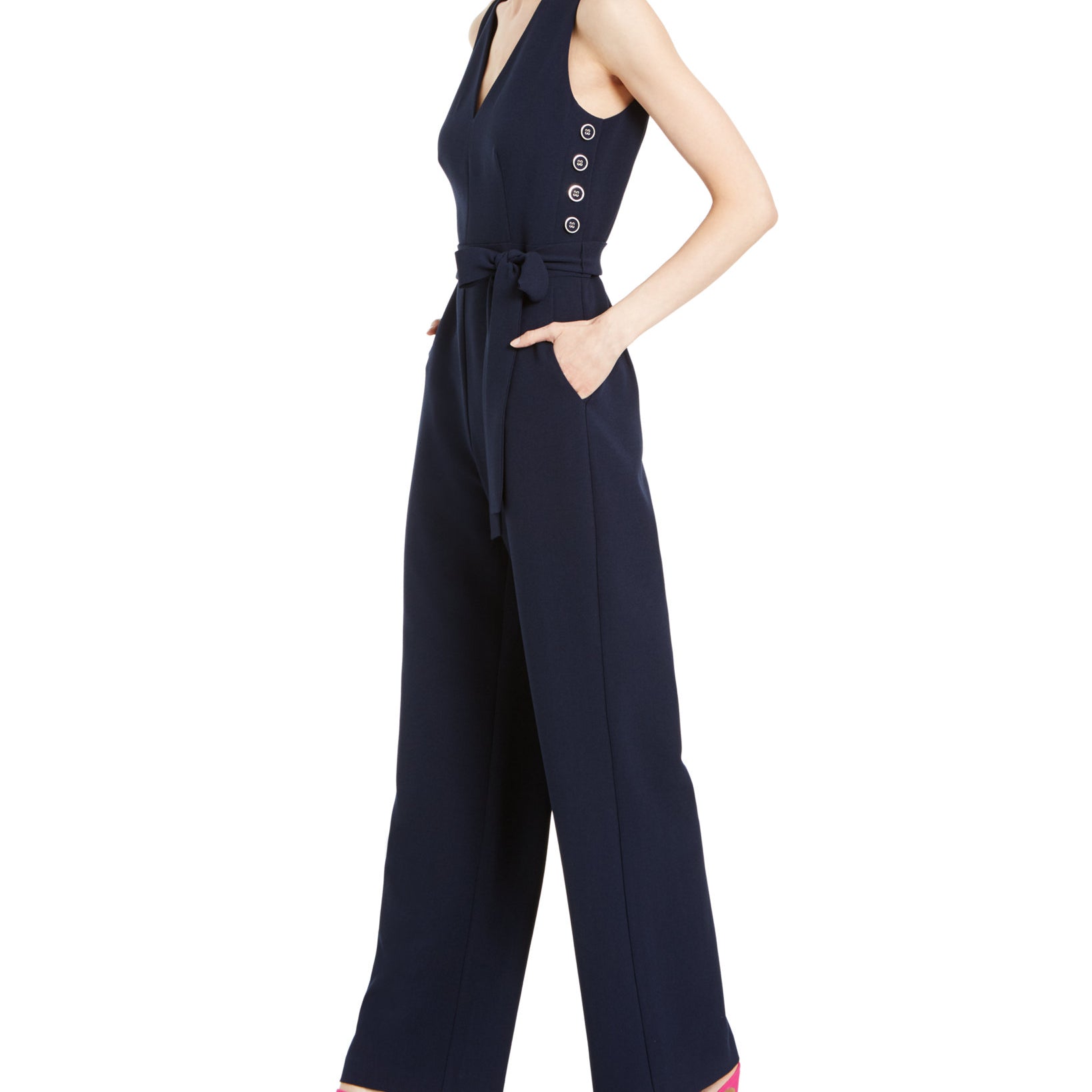 Vince Camuto Women V Neck Crepe Jumpsuit