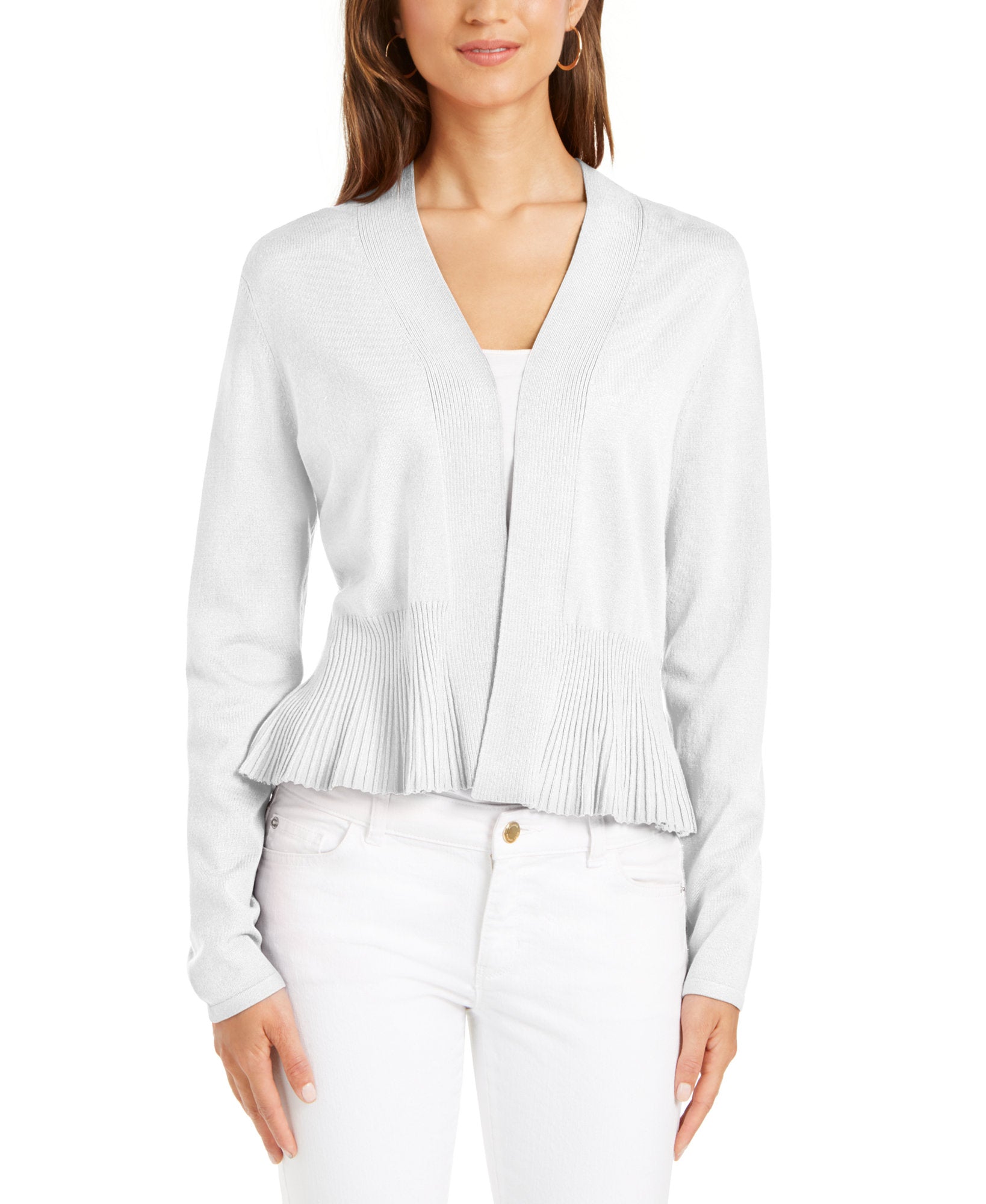 Charter Club Women Solid Peplum Cardigan Sweater Bright White