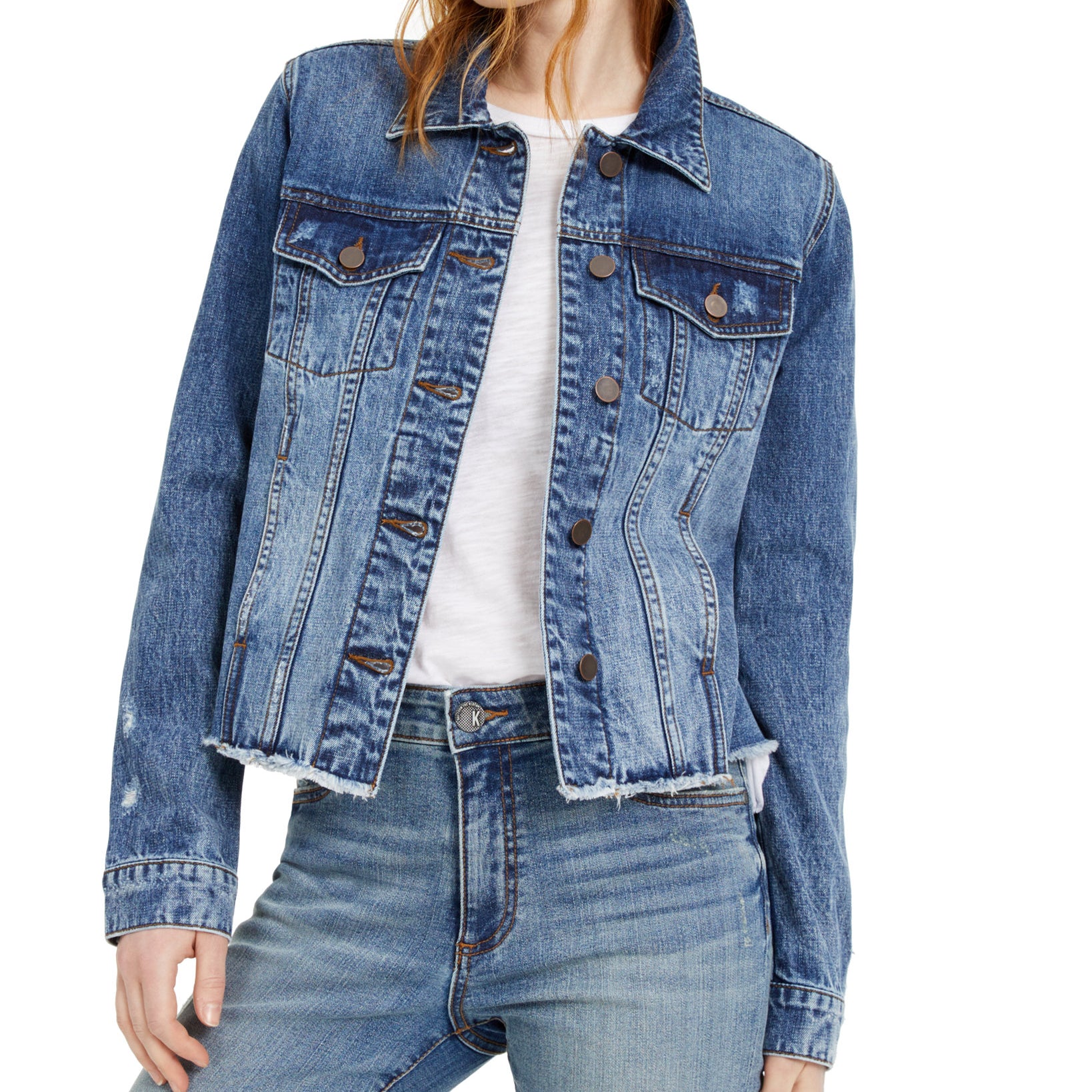 Kut from the Kloth Women Distressed Denim Jacket Pushing