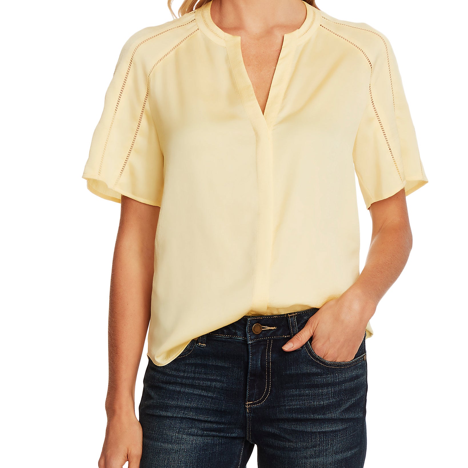 Vince Camuto Women Ladder Trim Top Yellow Iris