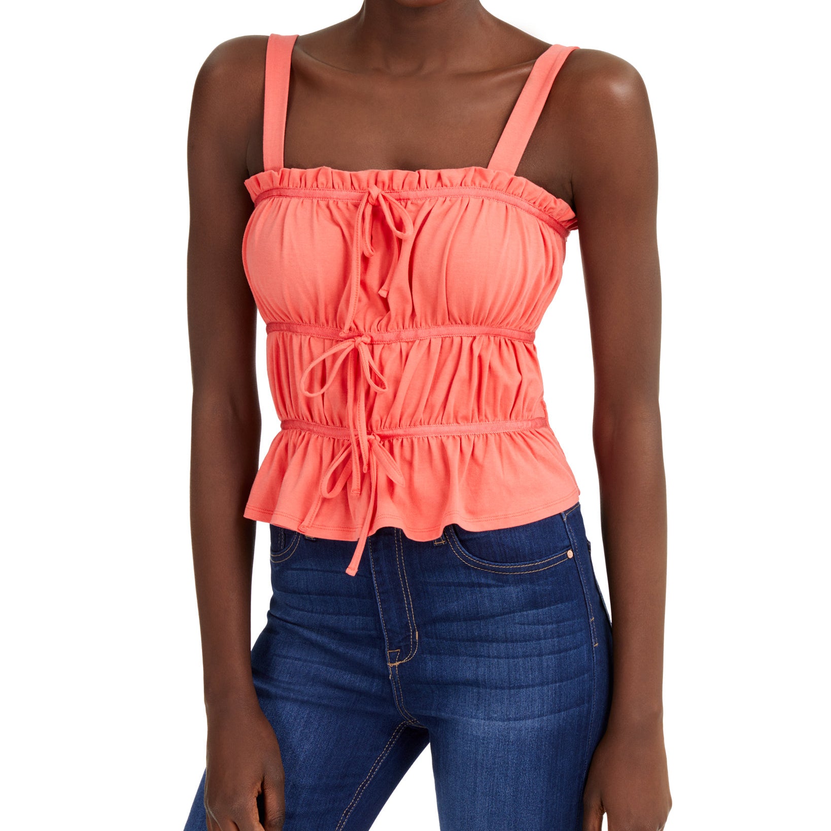 INC International Concepts Women Ruched Tie Tank Top Greapfruit