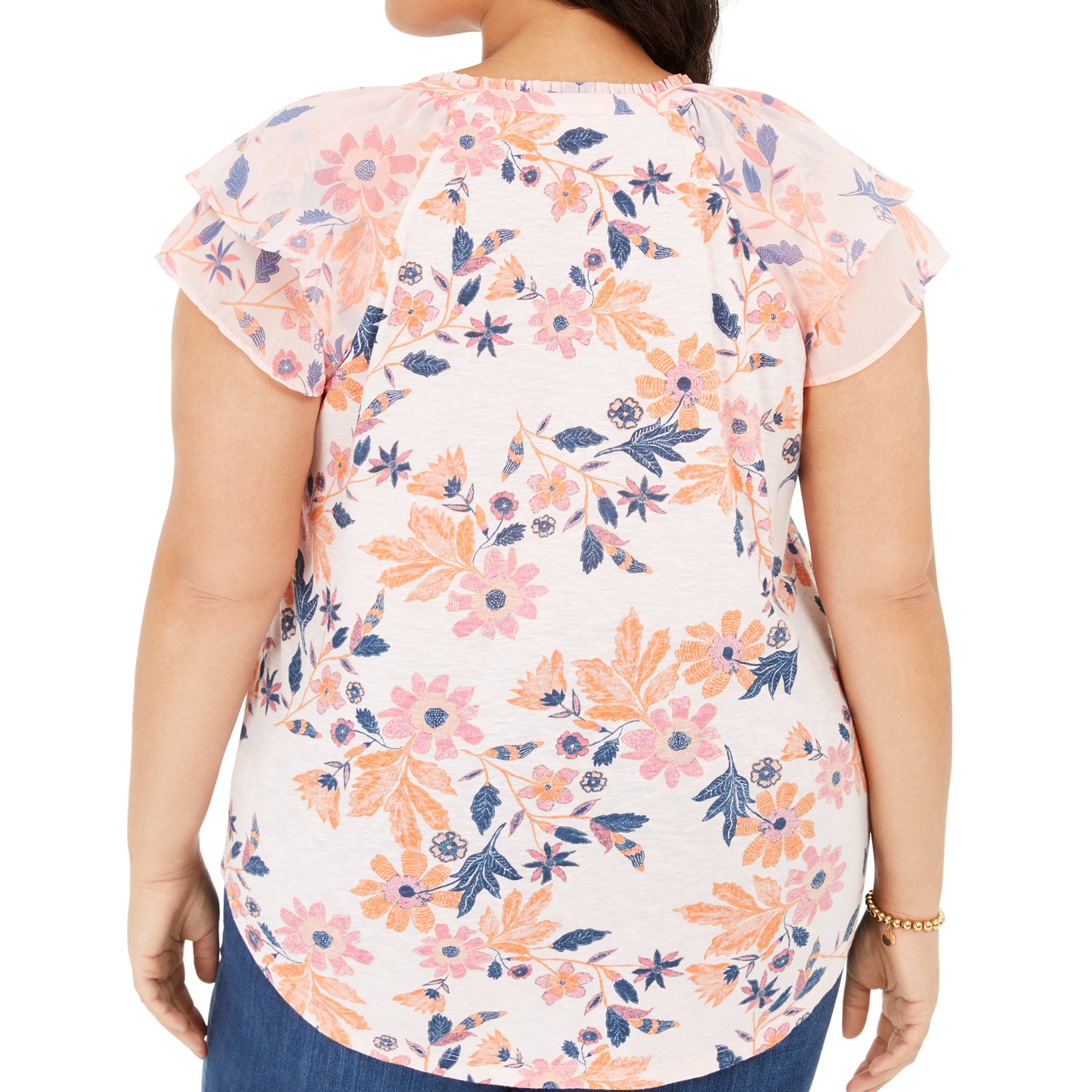 Style & Co Women Plus Printed Flutter Sleeve Top