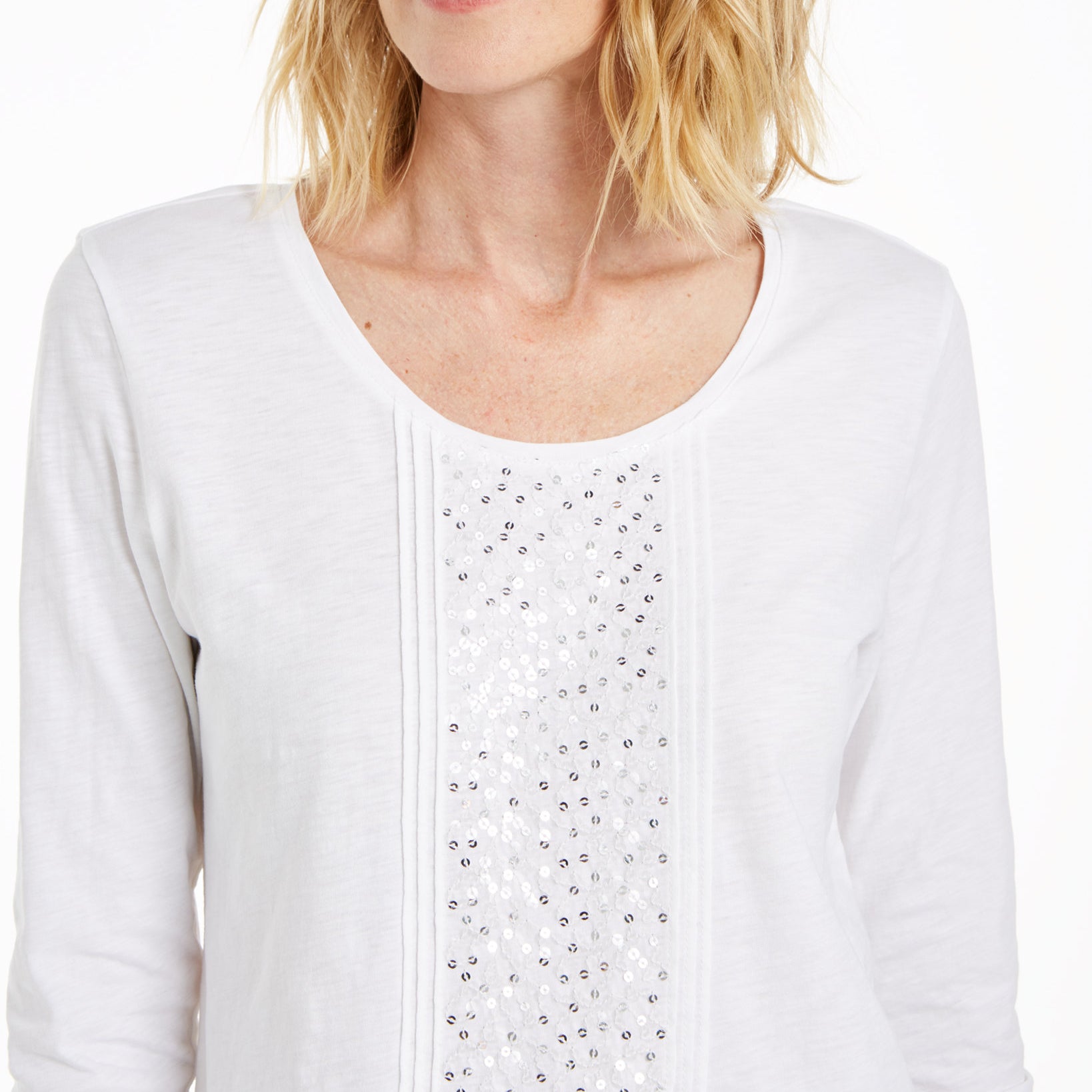 JM Collection Women Sequined Scoop Neck Top