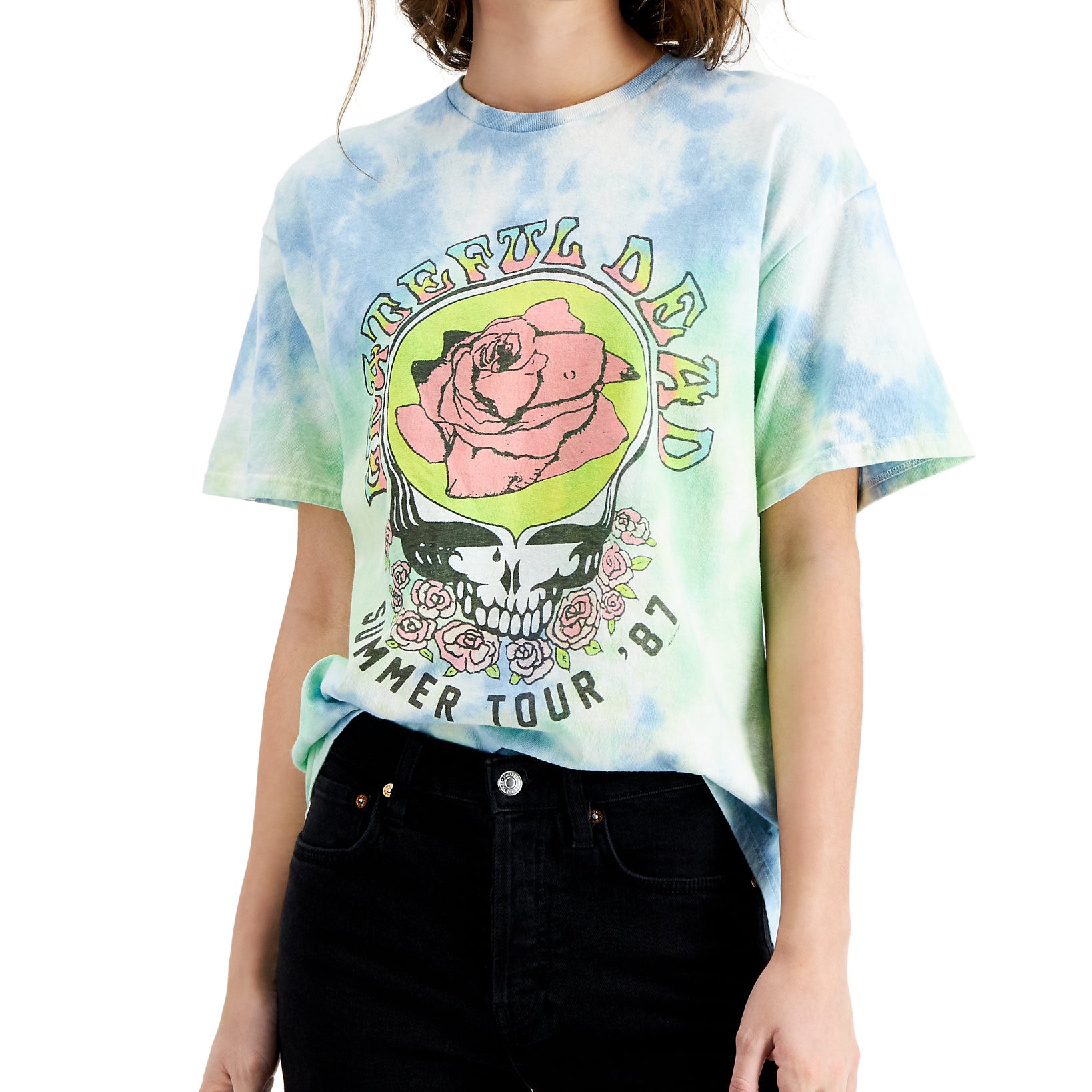 Junk Food Women Grateful Dead Tie Dye Graphic T Shirt Blue Tie Dye