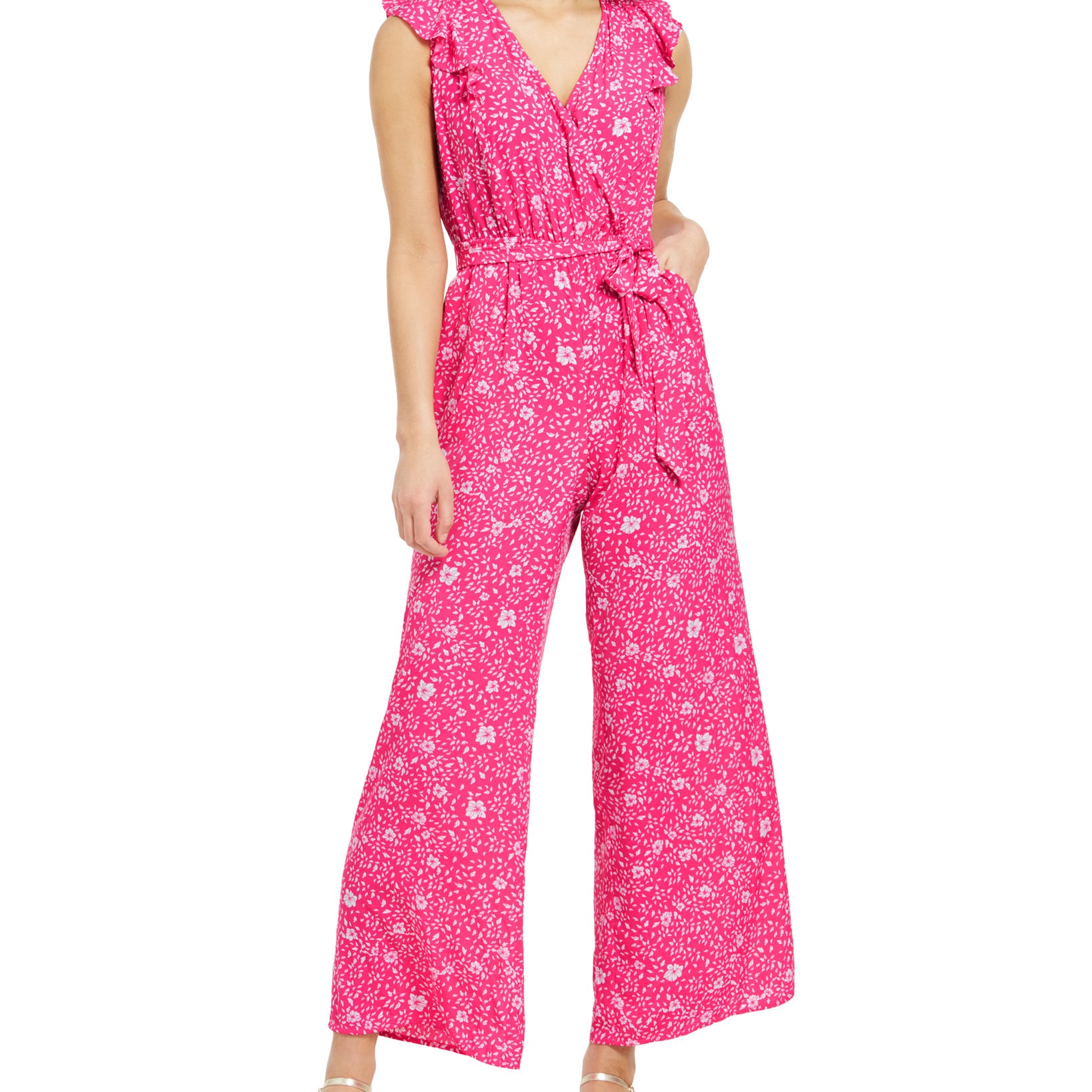 Charter Club Women Printed Belted Jumpsuit Pippy Pink Combo