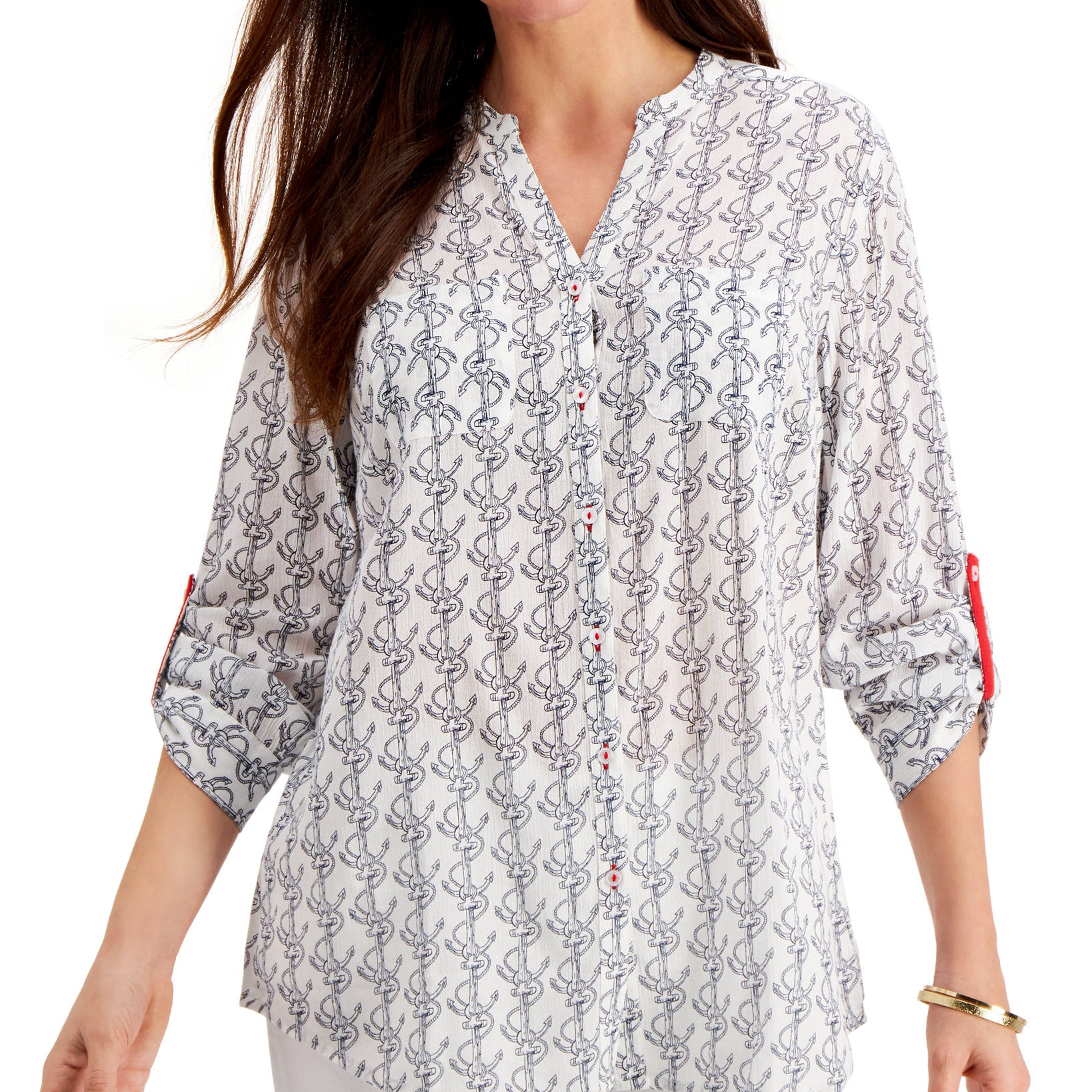 Charter Club Women Anchor Print Shirt Bright White Combo