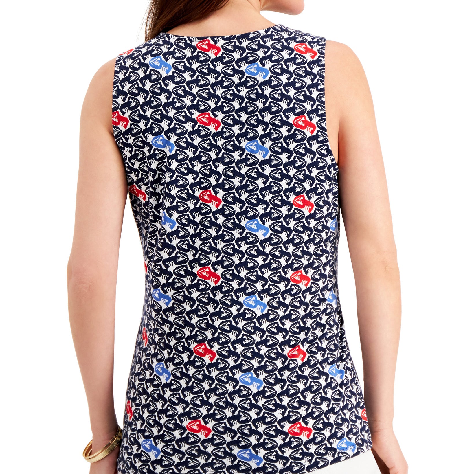 Charter Club Women Printed Tie Front Sleeveless Top