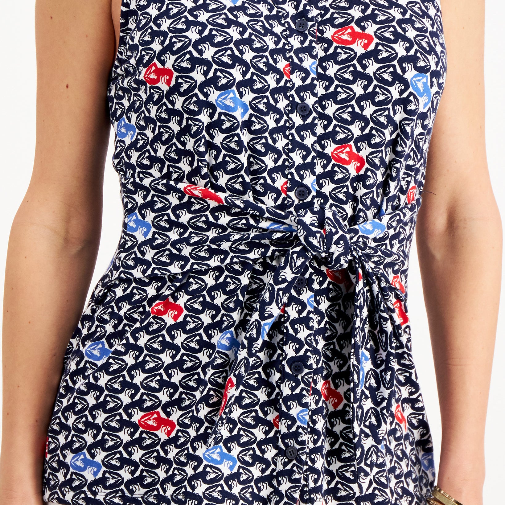 Charter Club Women Printed Tie Front Sleeveless Top