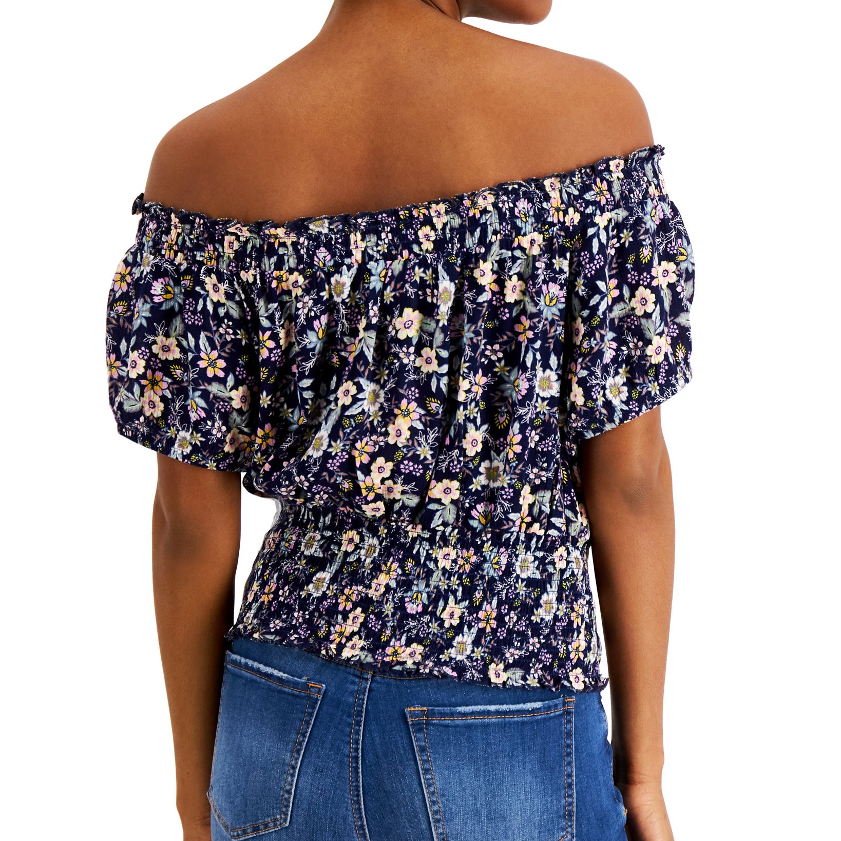 Self Esteem Women Floral Printed Smocked Off The Shoulder Top
