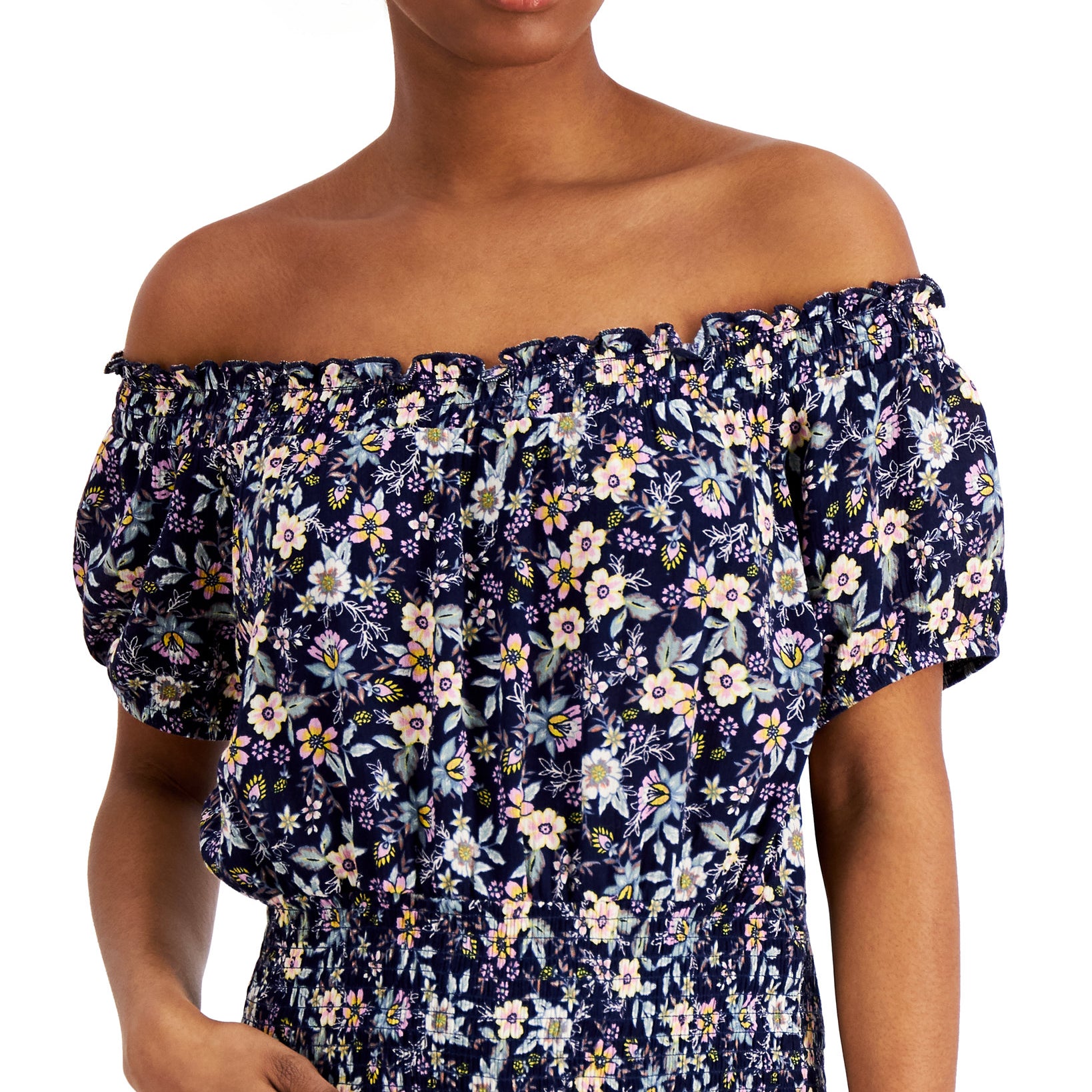 Self Esteem Women Floral Printed Smocked Off The Shoulder Top