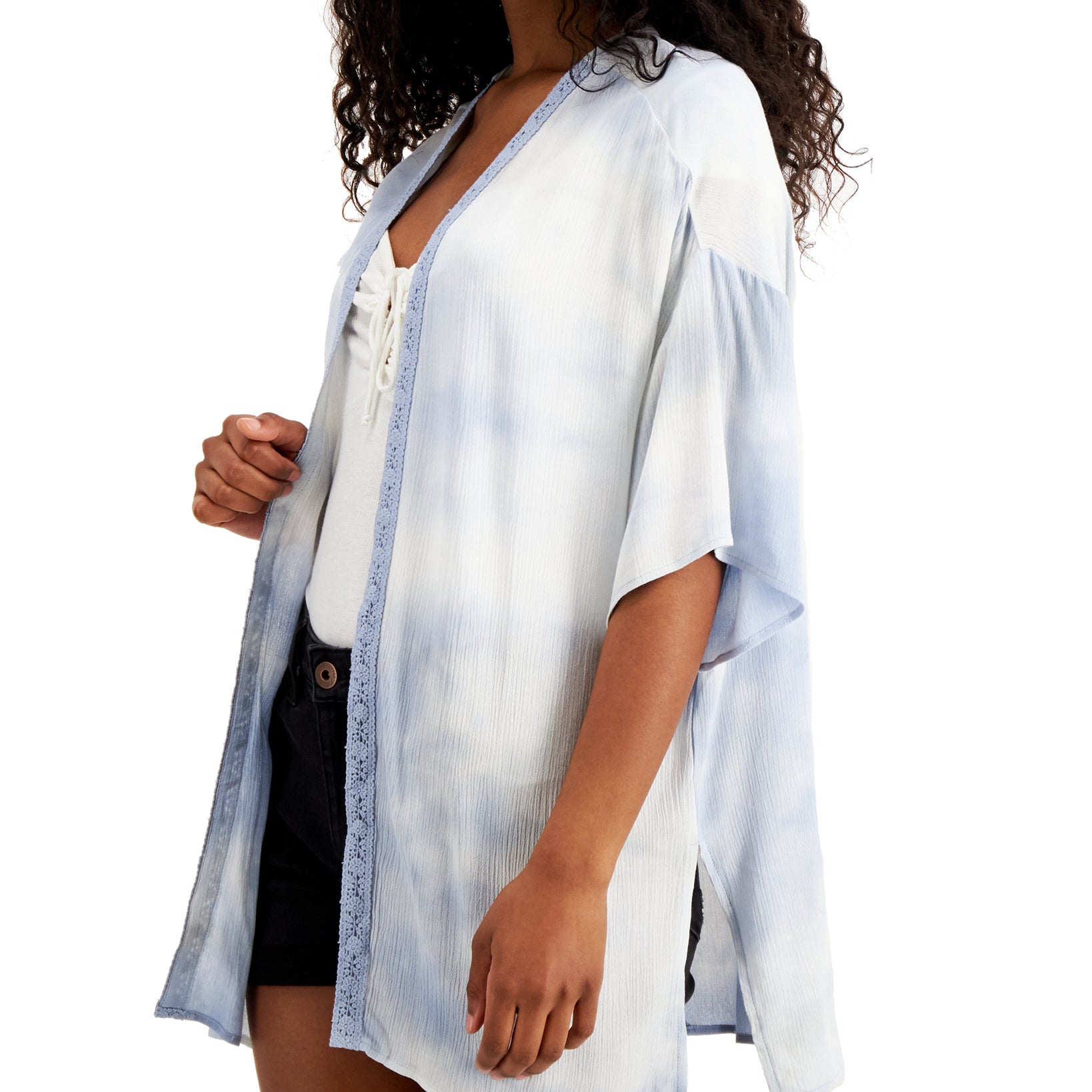 Ultra Flirt Women Lace Trimmed Tie Dye Kimono