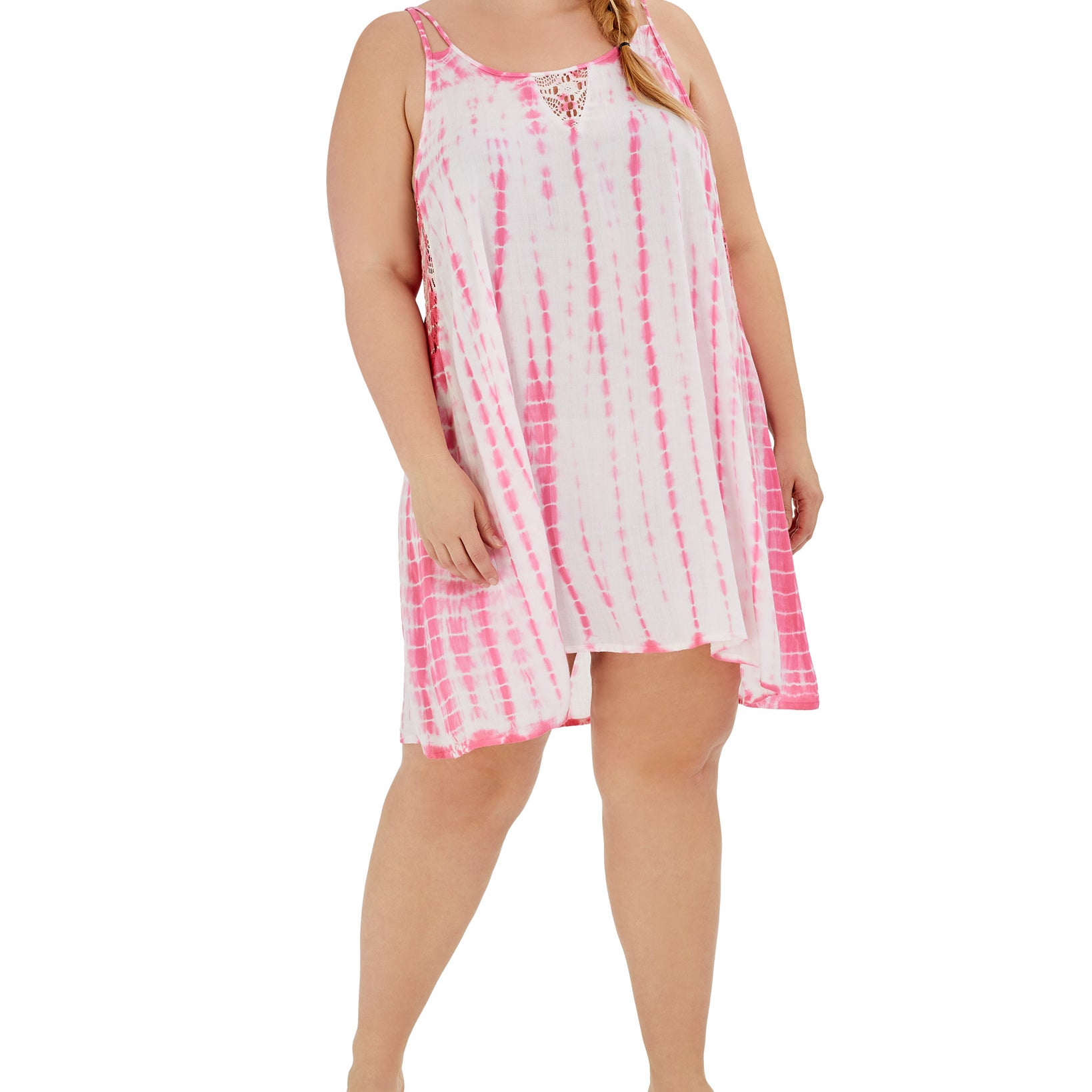 Raviya Women Plus Tie Dye Dress Swim Cover Up Pink Tie Dye