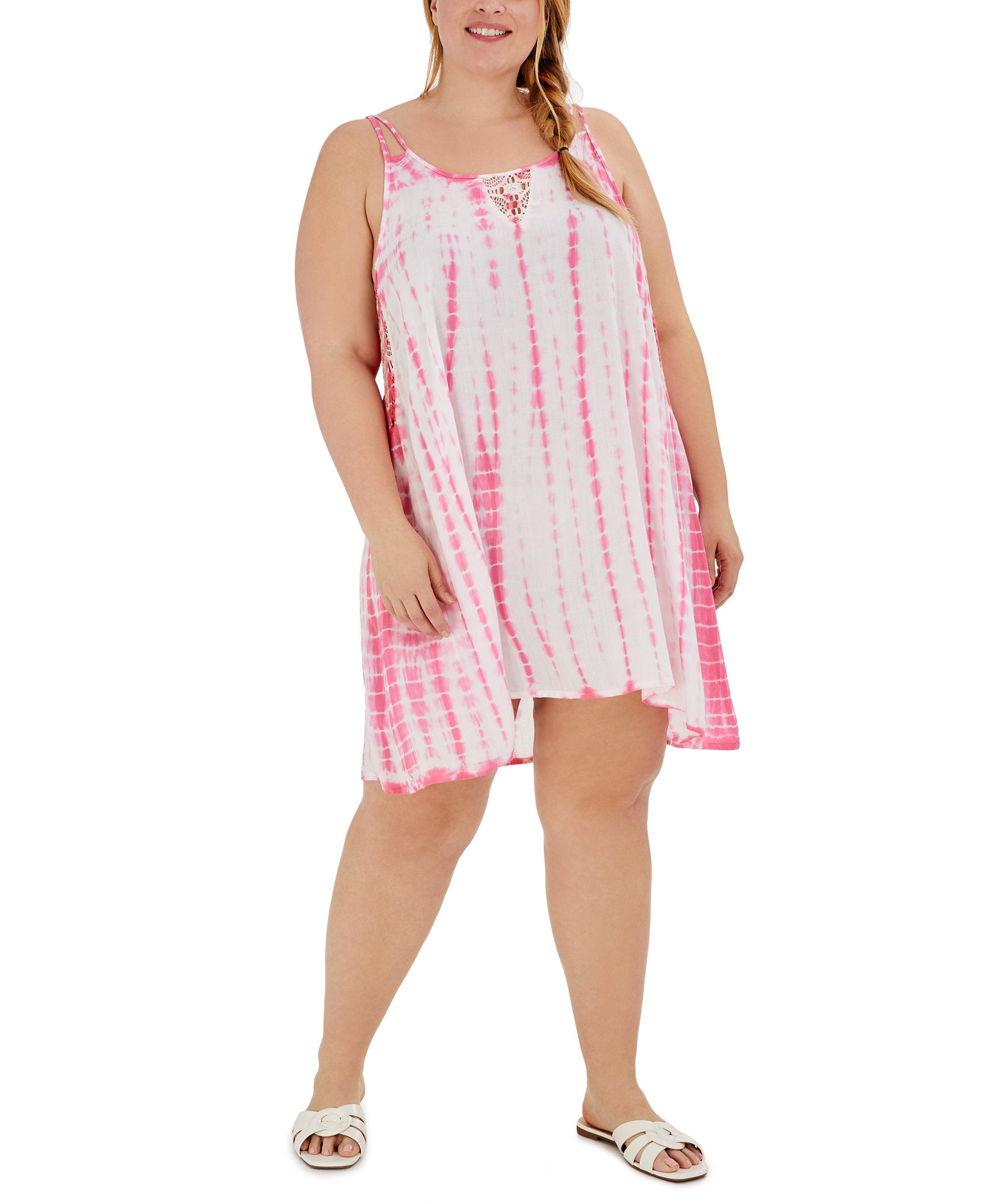 Raviya Women Plus Tie Dye Dress Swim Cover Up Pink Tie Dye