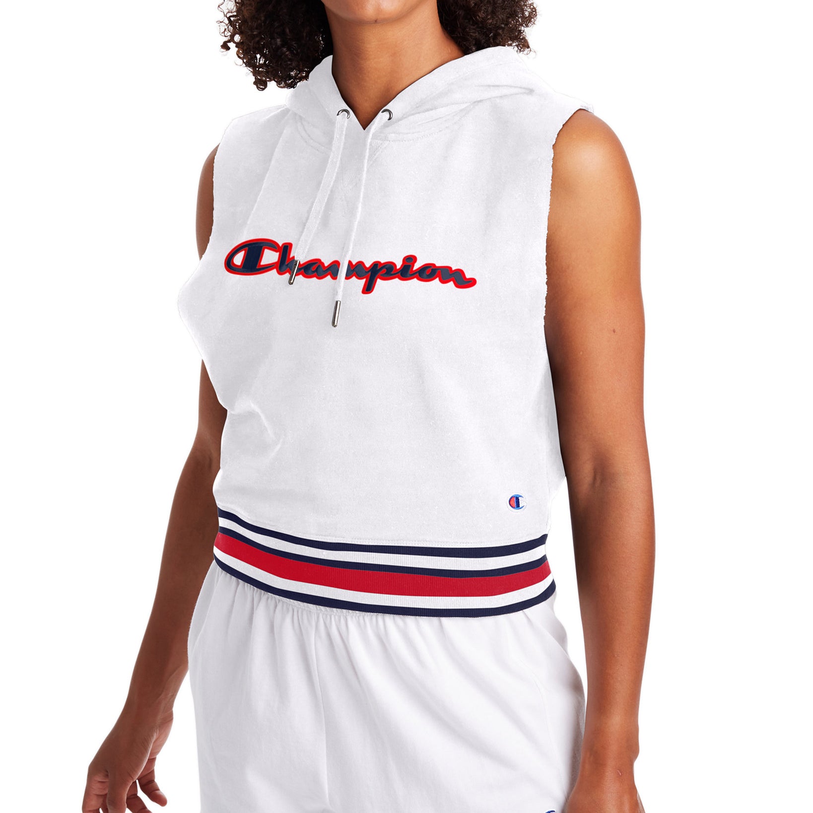 Champion Women Campus Sleeveless French Terry Hoodie White