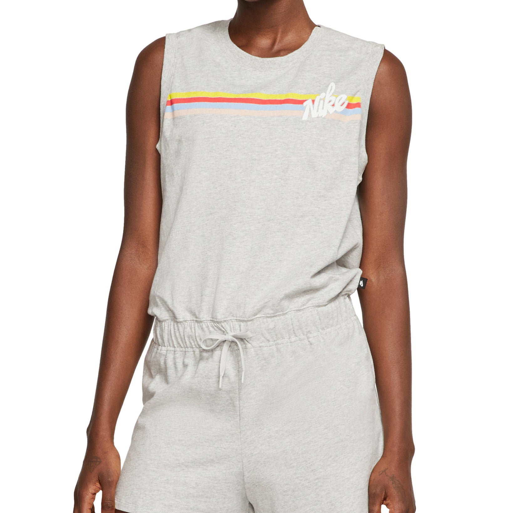 Nike Women Cotton Striped Romper Gray
