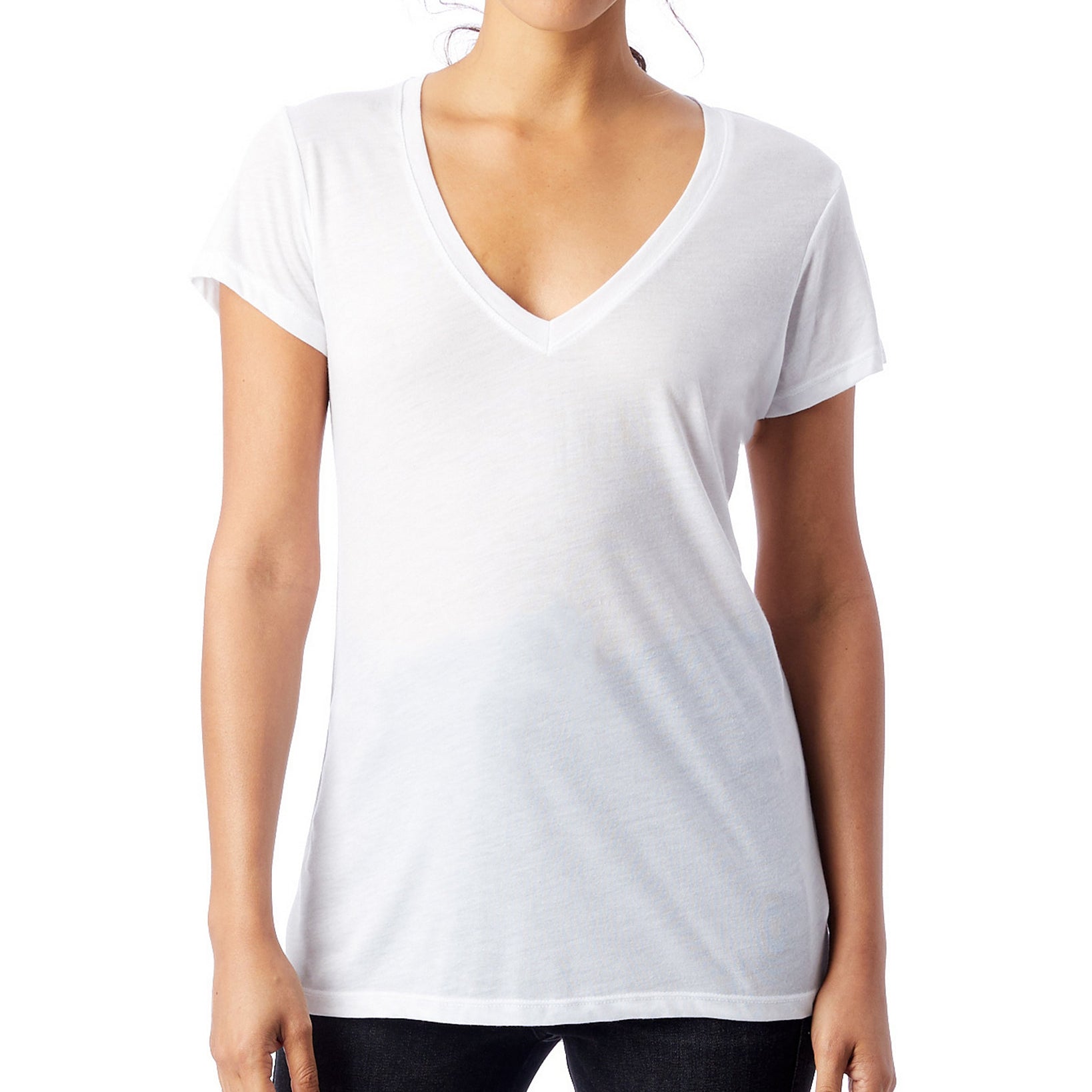 Alternative Apparel Women Slinky Jersey V Neck T Shirt White
