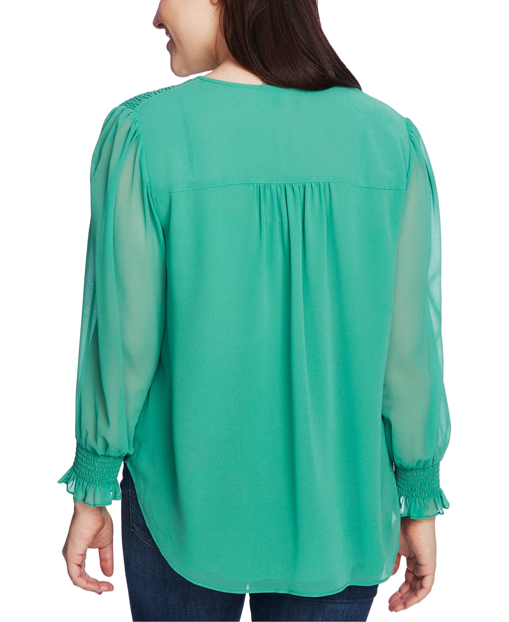 1.STATE Women Plus Trendy Sheer Long Sleeve Top