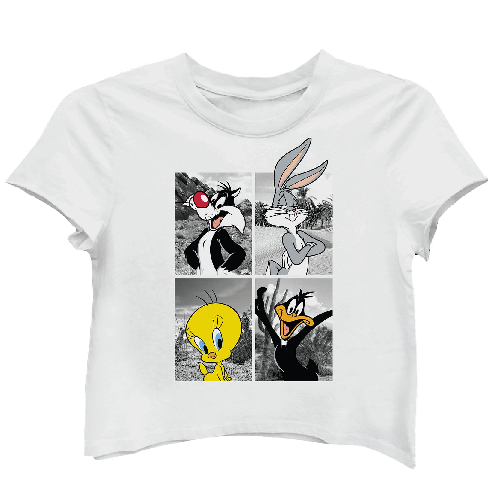 Warner Brothers Women Looney Tunes Photo T Shirt White