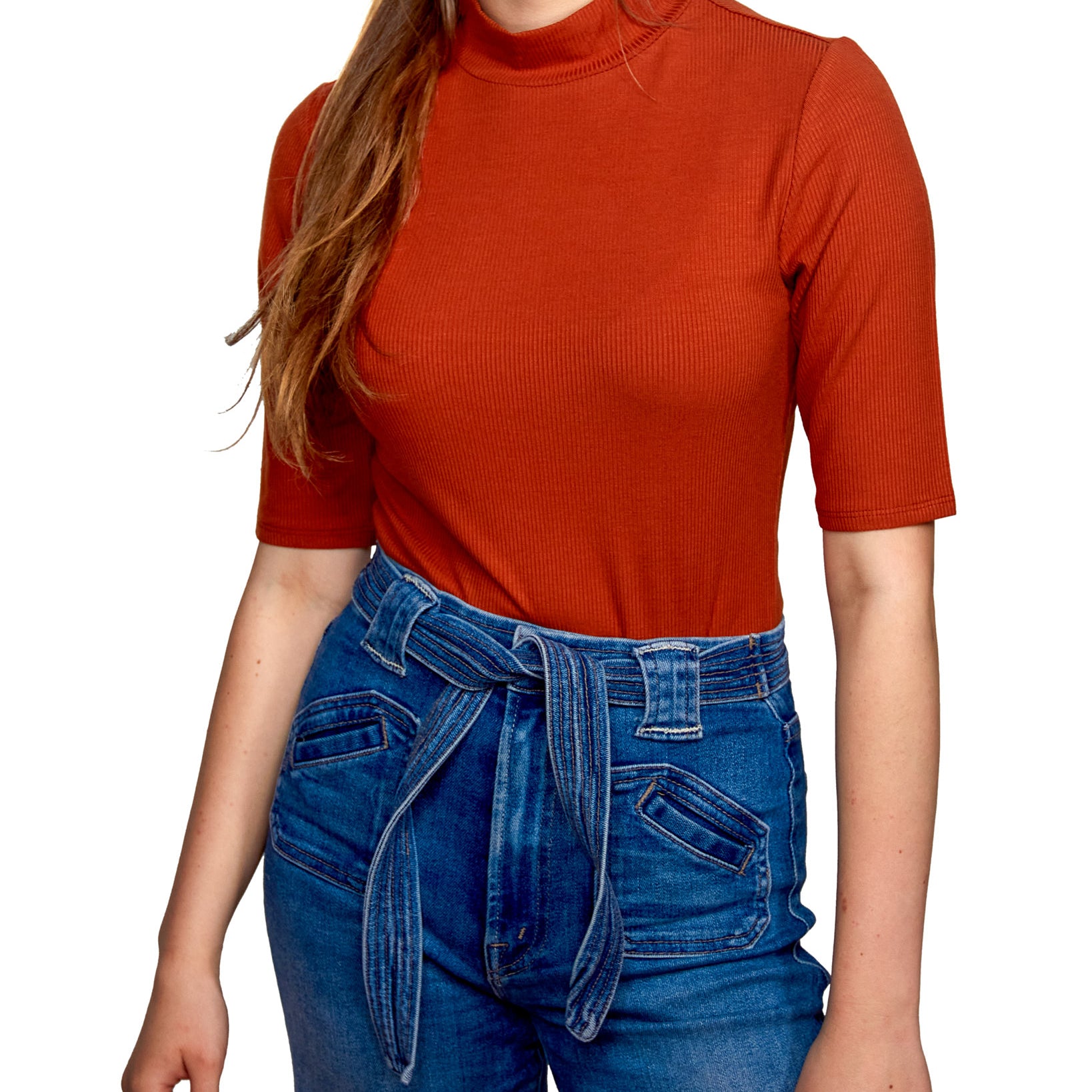 Self Esteem Women Rib Knit Mock Neck Bodysuit