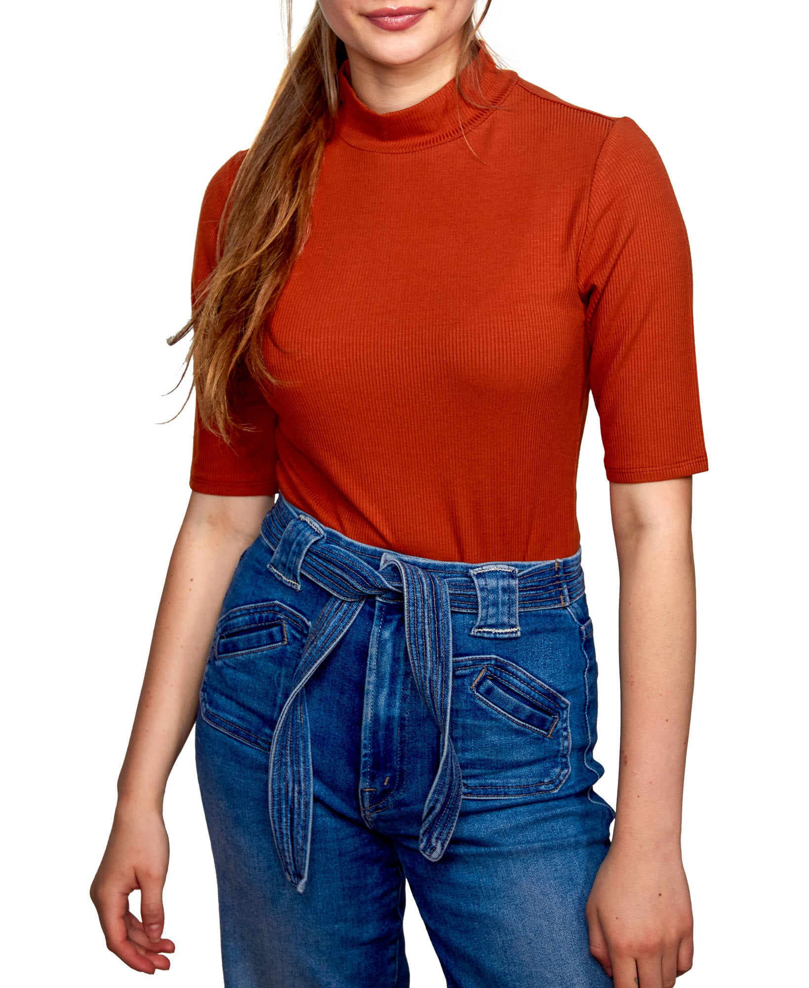 Self Esteem Women Rib Knit Mock Neck Bodysuit