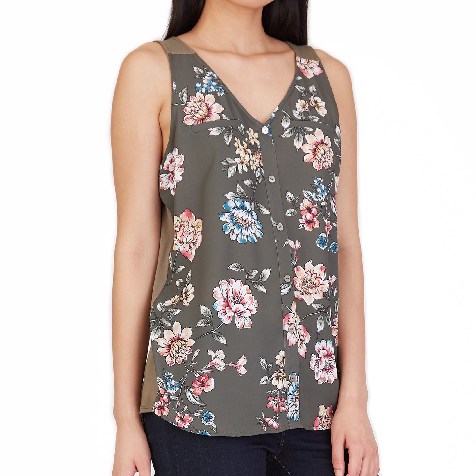 BCX Women Floral Print Contrast Back Top Pat D