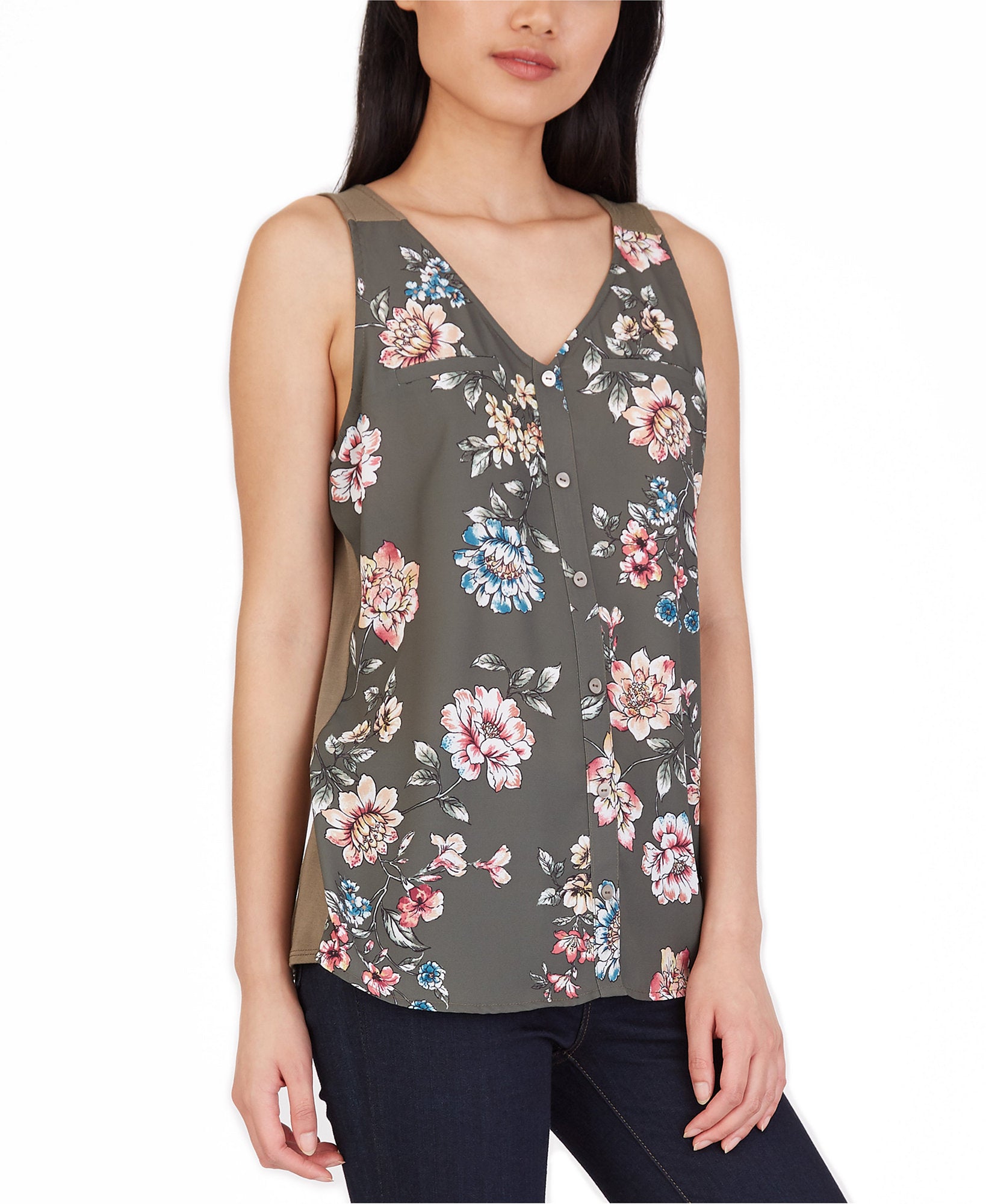 BCX Women Floral Print Contrast Back Top Pat D