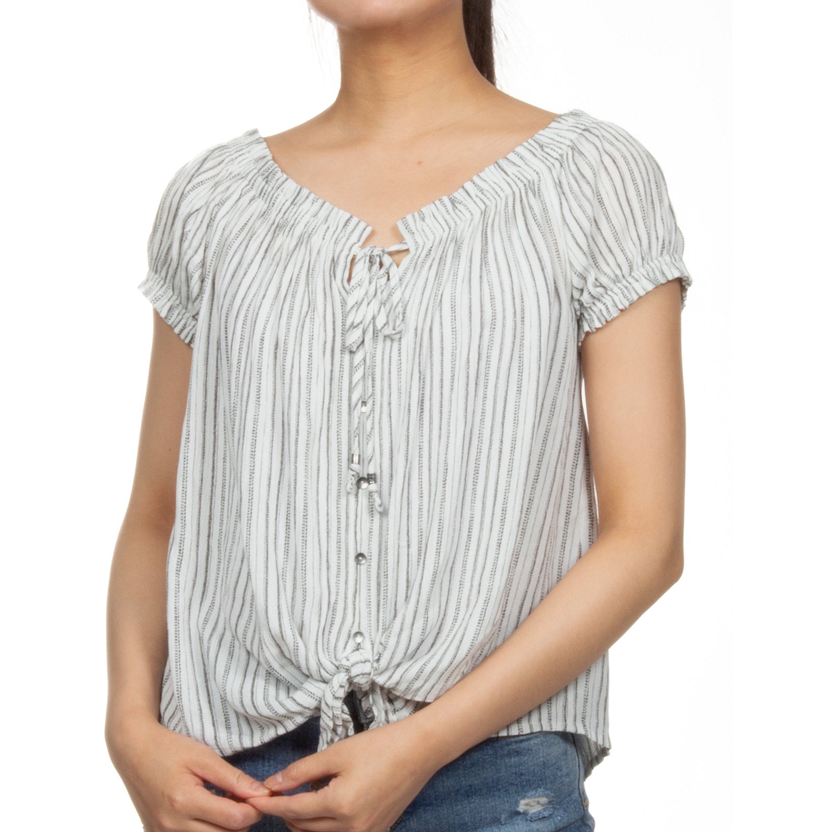 Hippie Rose Women Off The Shoulder Peasant Top Ivory