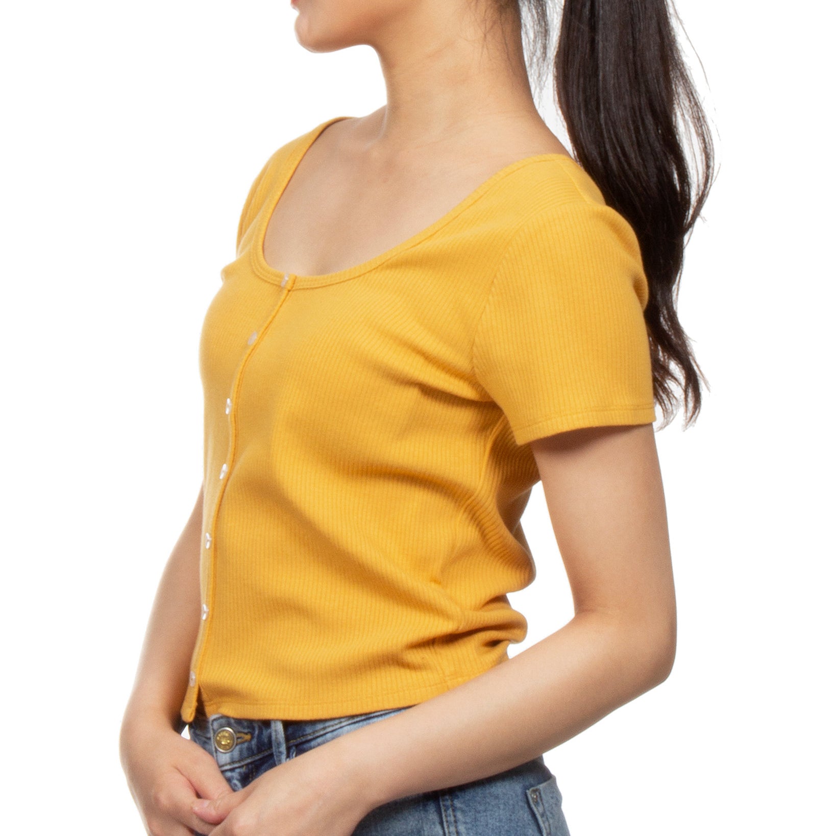 Hippie Rose Women Button Front Crop Top