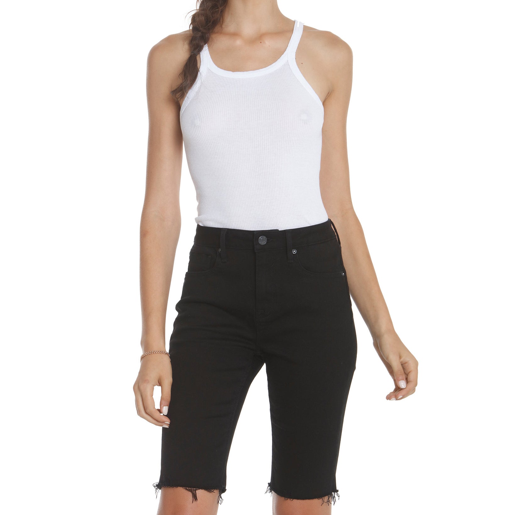 Vigoss Jeans Women Frayed Bermuda Shorts Black