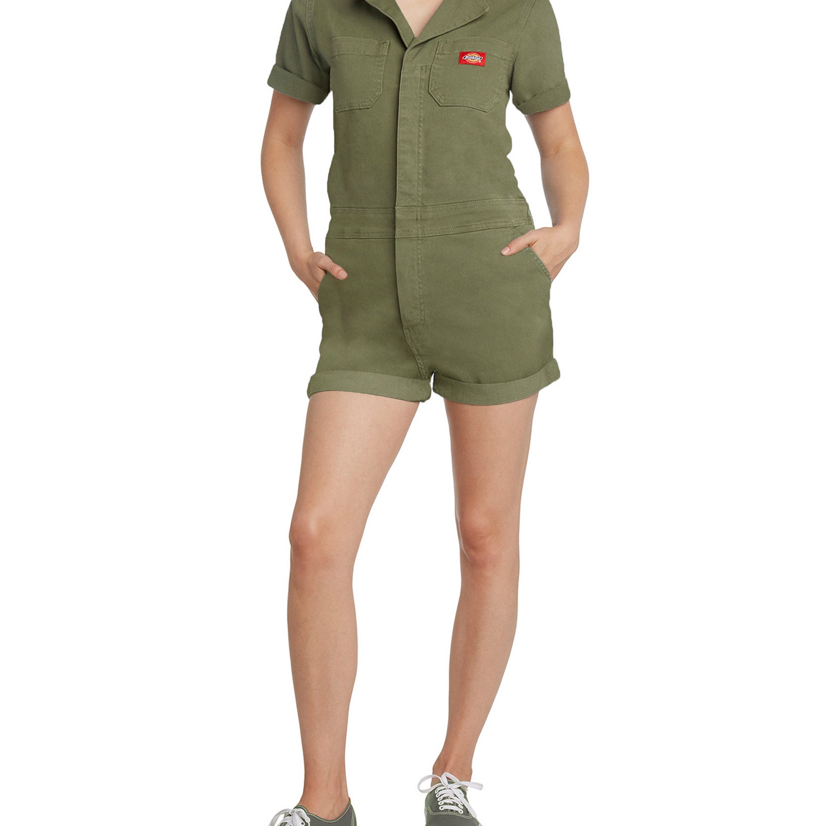 Dickies Women Zip Front Romper Olive