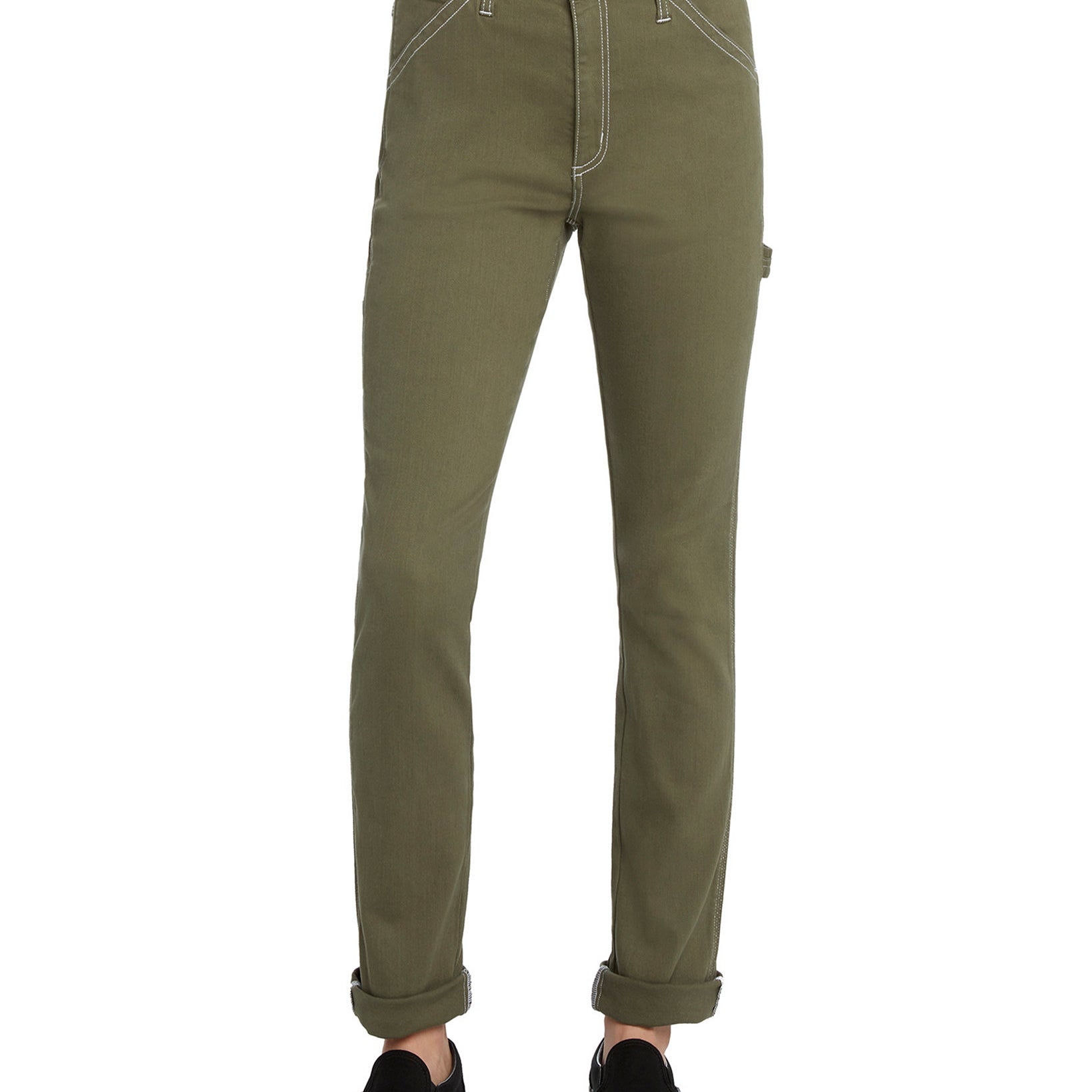 Dickies Women Contrast Stitch Cotton Jeans Olive