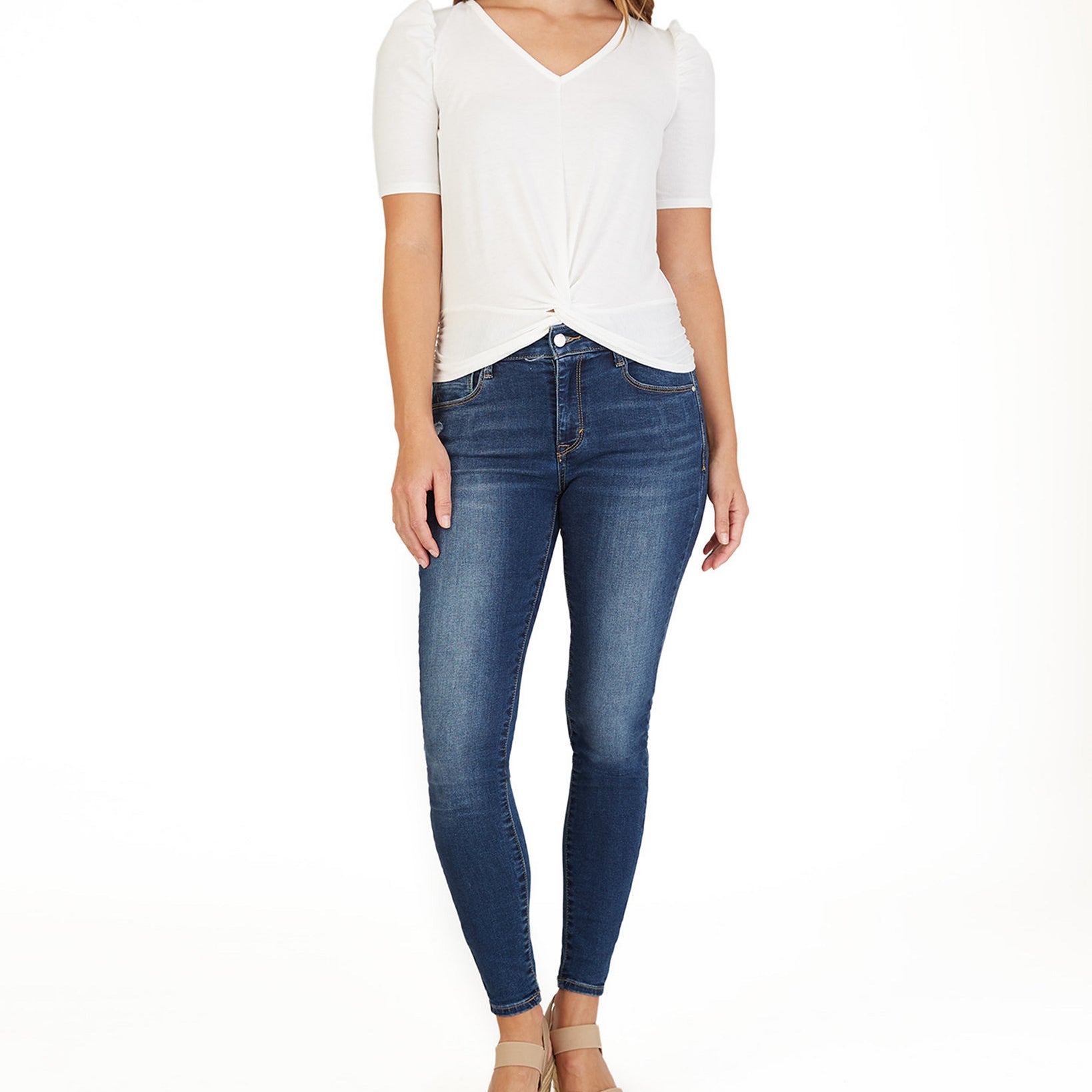 BCX Women Crochet Back Ruched Sleeve Top