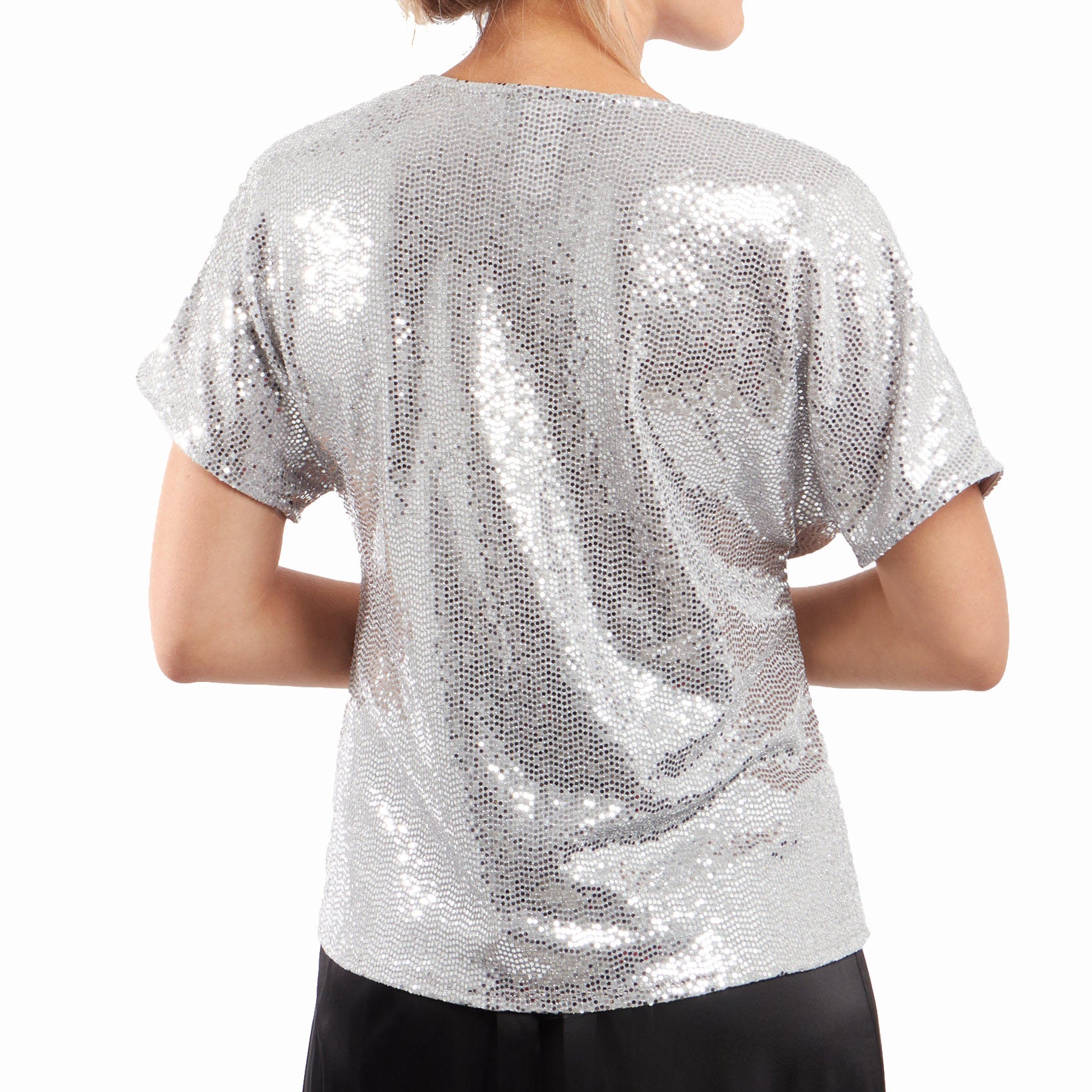 MSK Women Allover Sequin Tie Front Top