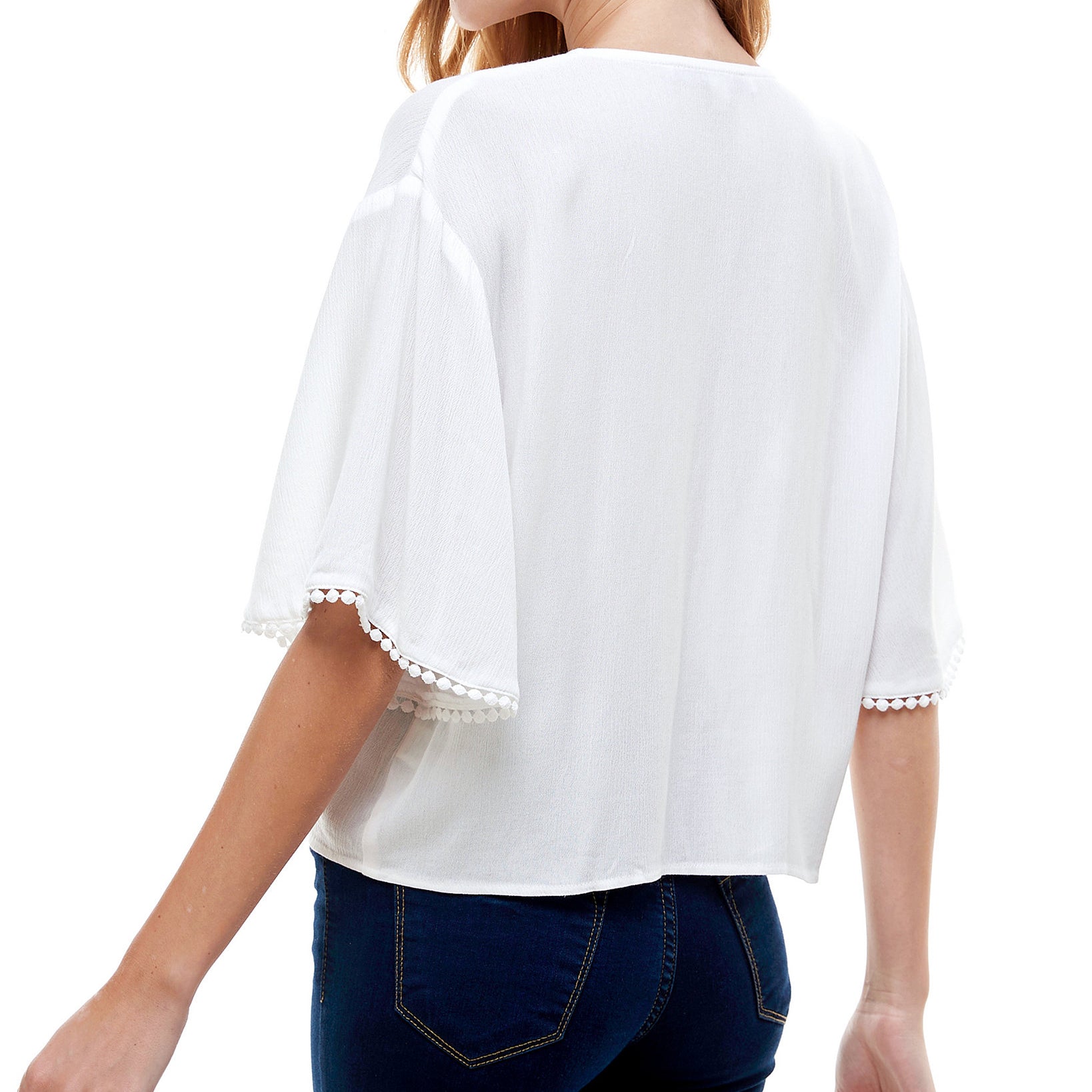 Be Bop Women Lace Trim Tie Front Top