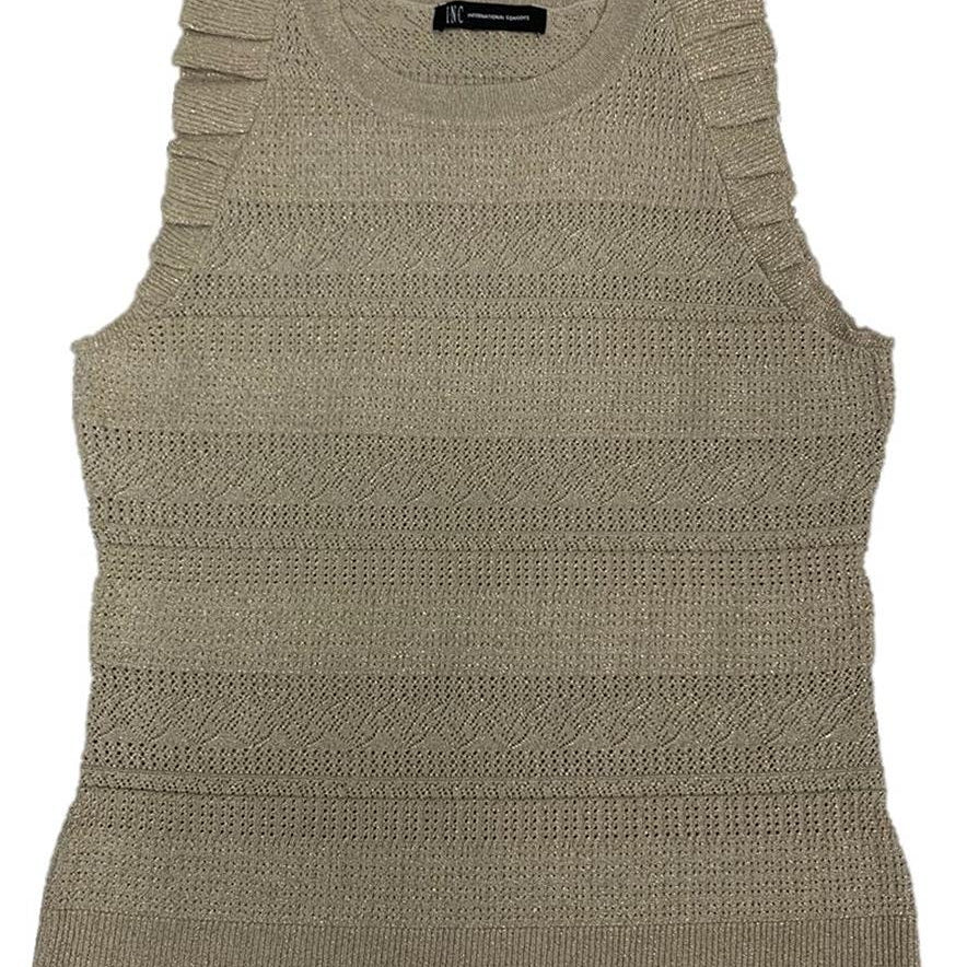 INC International Concepts Women Ruffle Trim Sweater Neutral