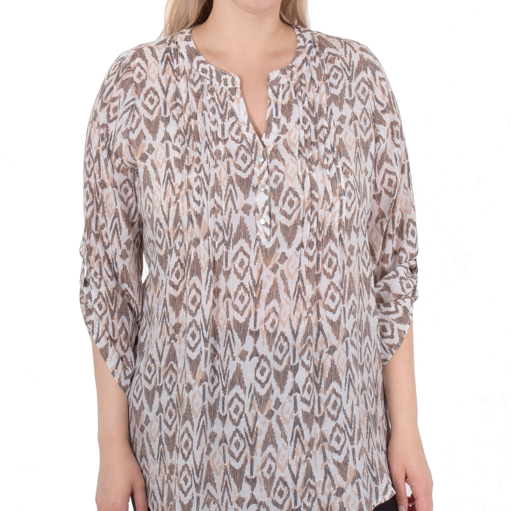 NY Collection Women Petite Printed Pintuck Top Tafi