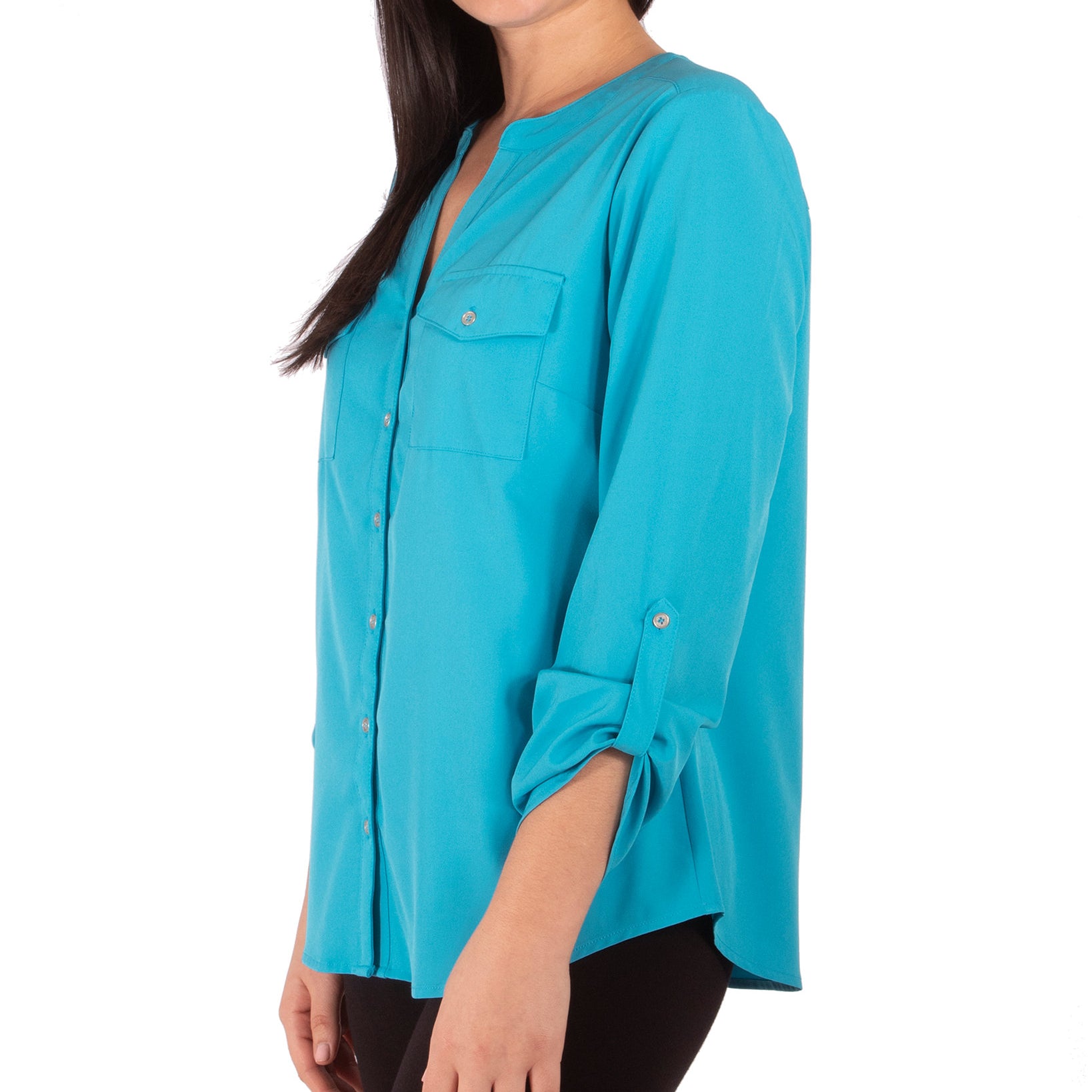 NY Collection Women Petite Roll Sleeve Blouse