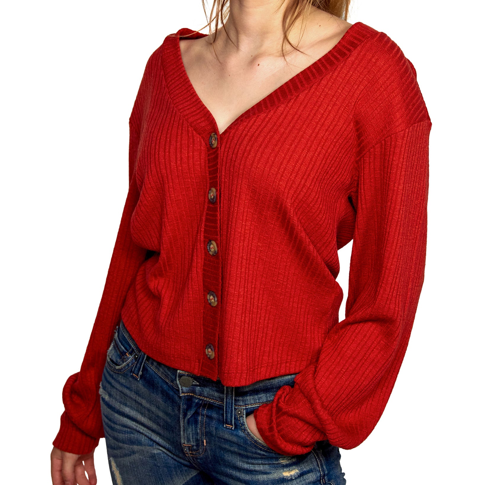 Self Esteem Women Rib Knit Cardigan Top