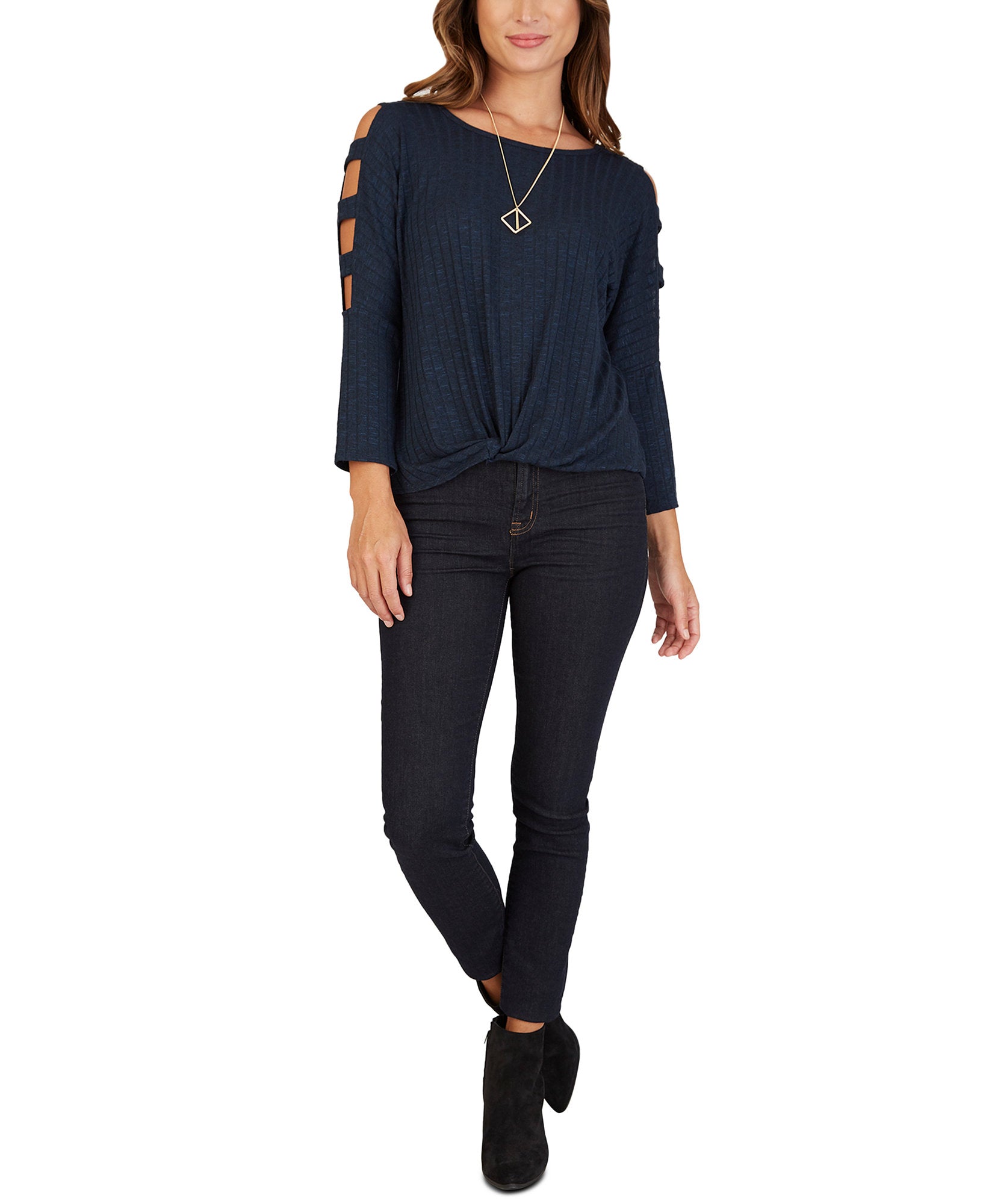 BCX Women Lattice Sleeve Top