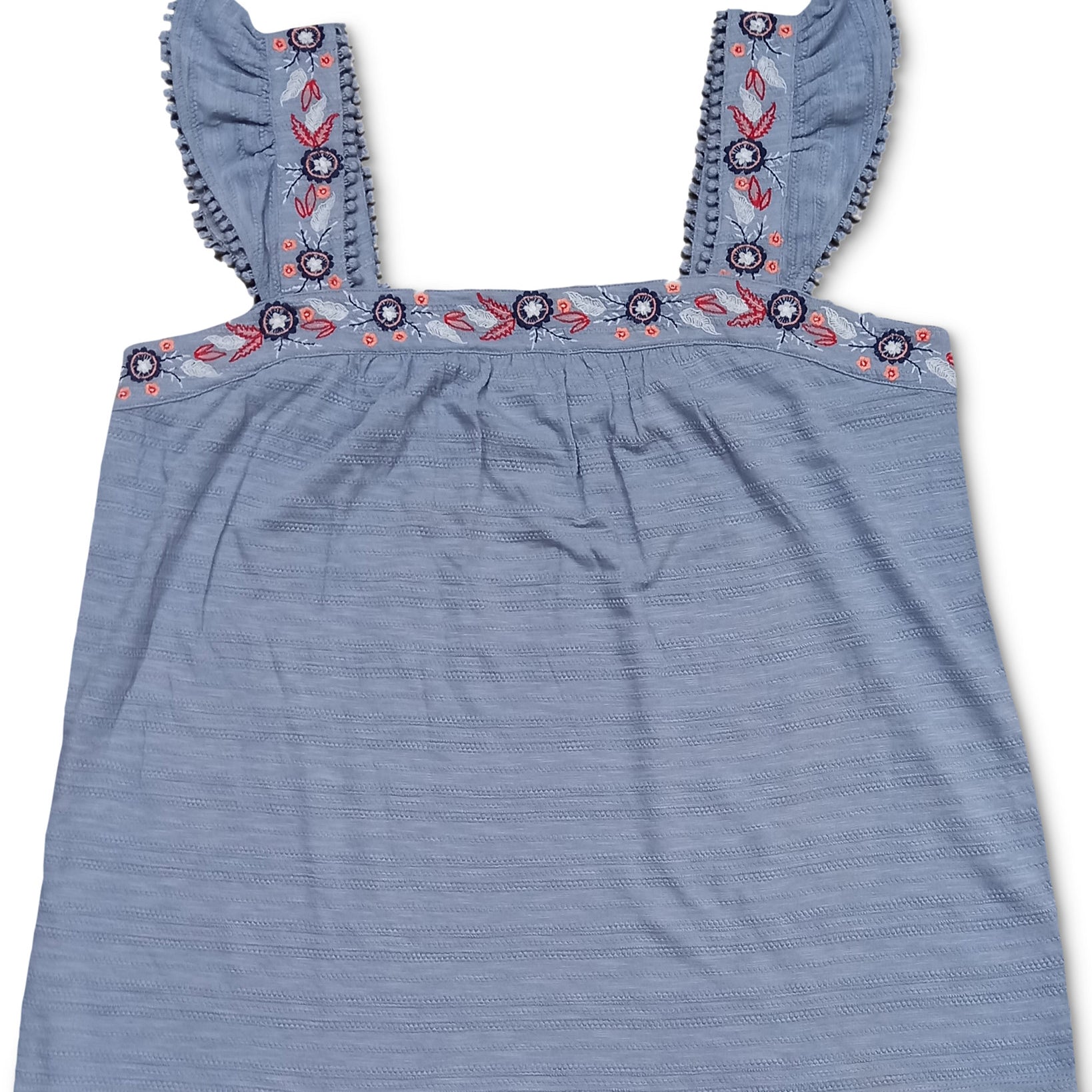Style & Co Women Plus Pointelle Linear Jacquard Embroidered Strap Top Blue Fog