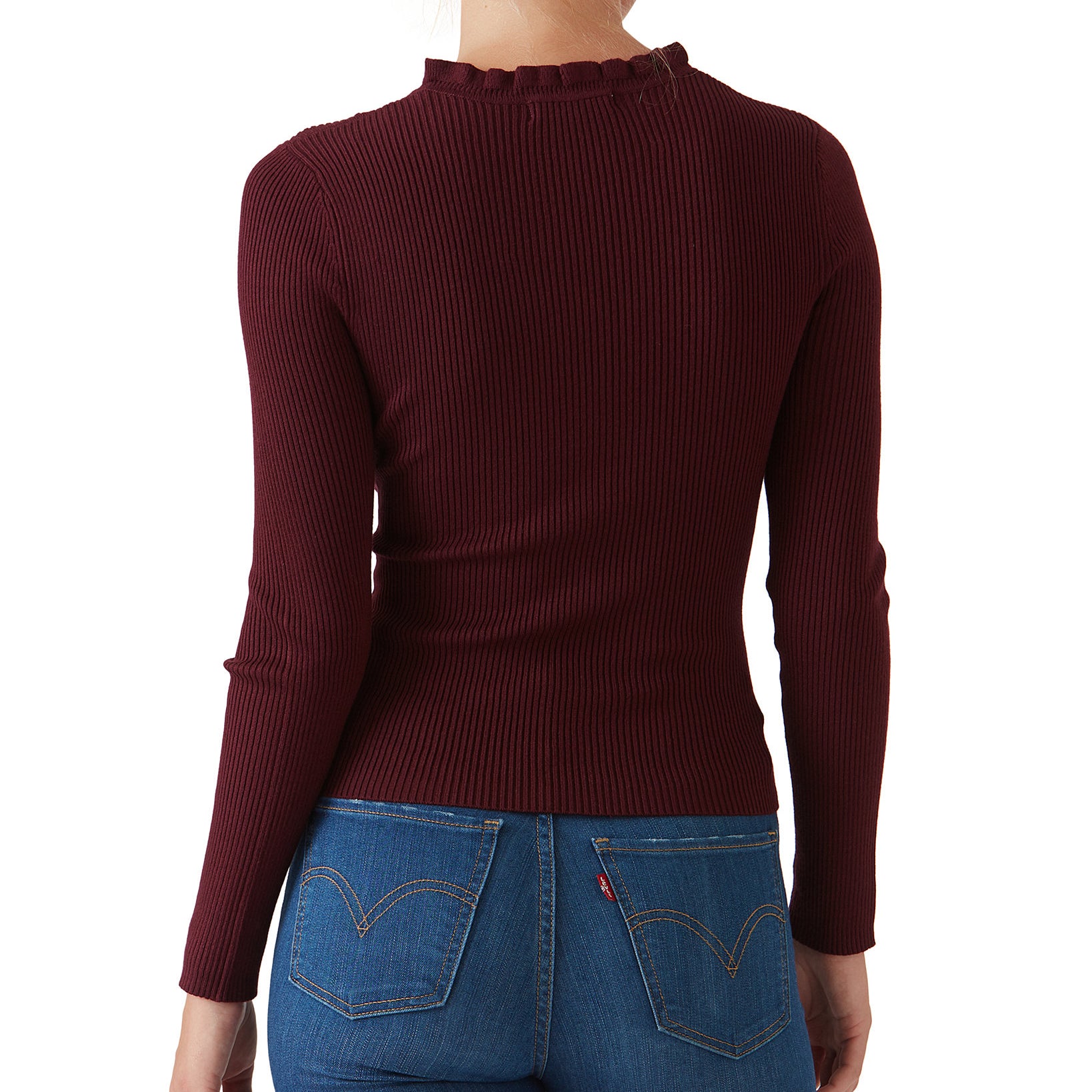 Hooked Up by IOT Women Ruffled V Neck Sweater