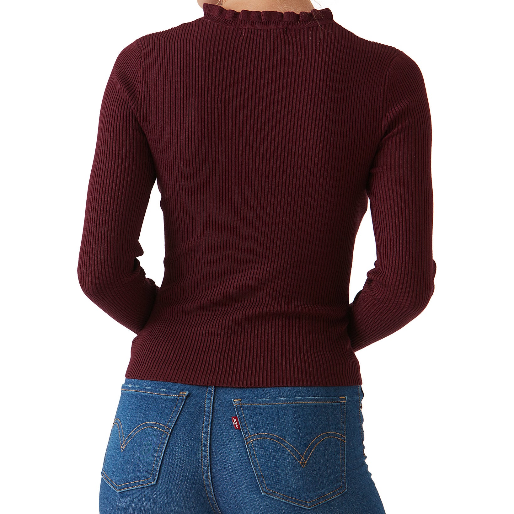 Hooked Up by IOT Women Ruffled V Neck Sweater