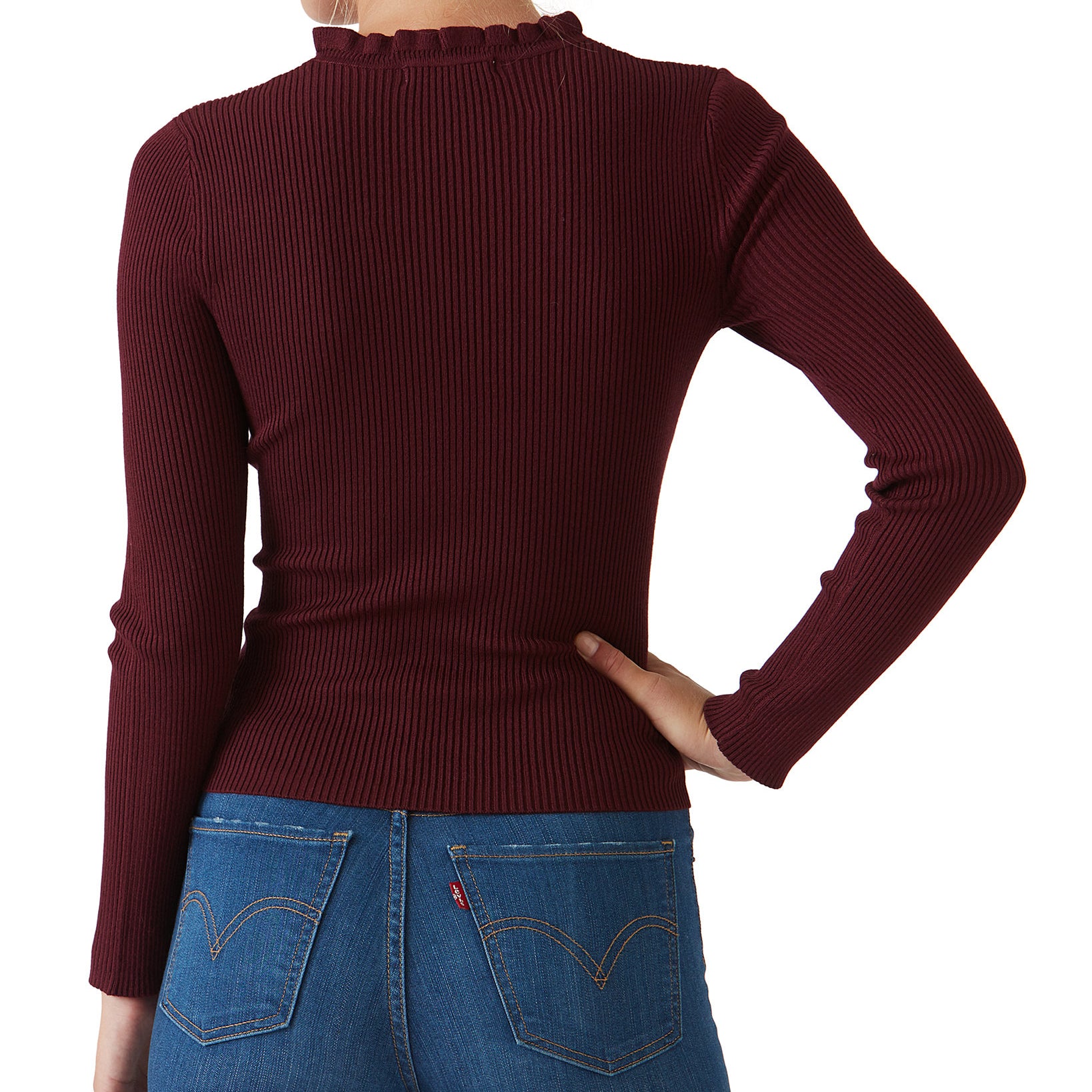 Hooked Up by IOT Women Ruffled V Neck Sweater