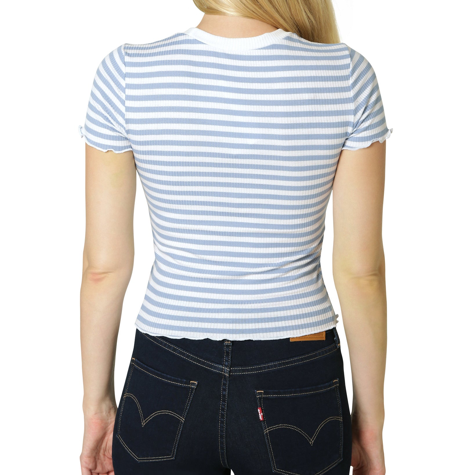 Polly & Esther Women Embroidery Trim Lettuce Edge T Shirt